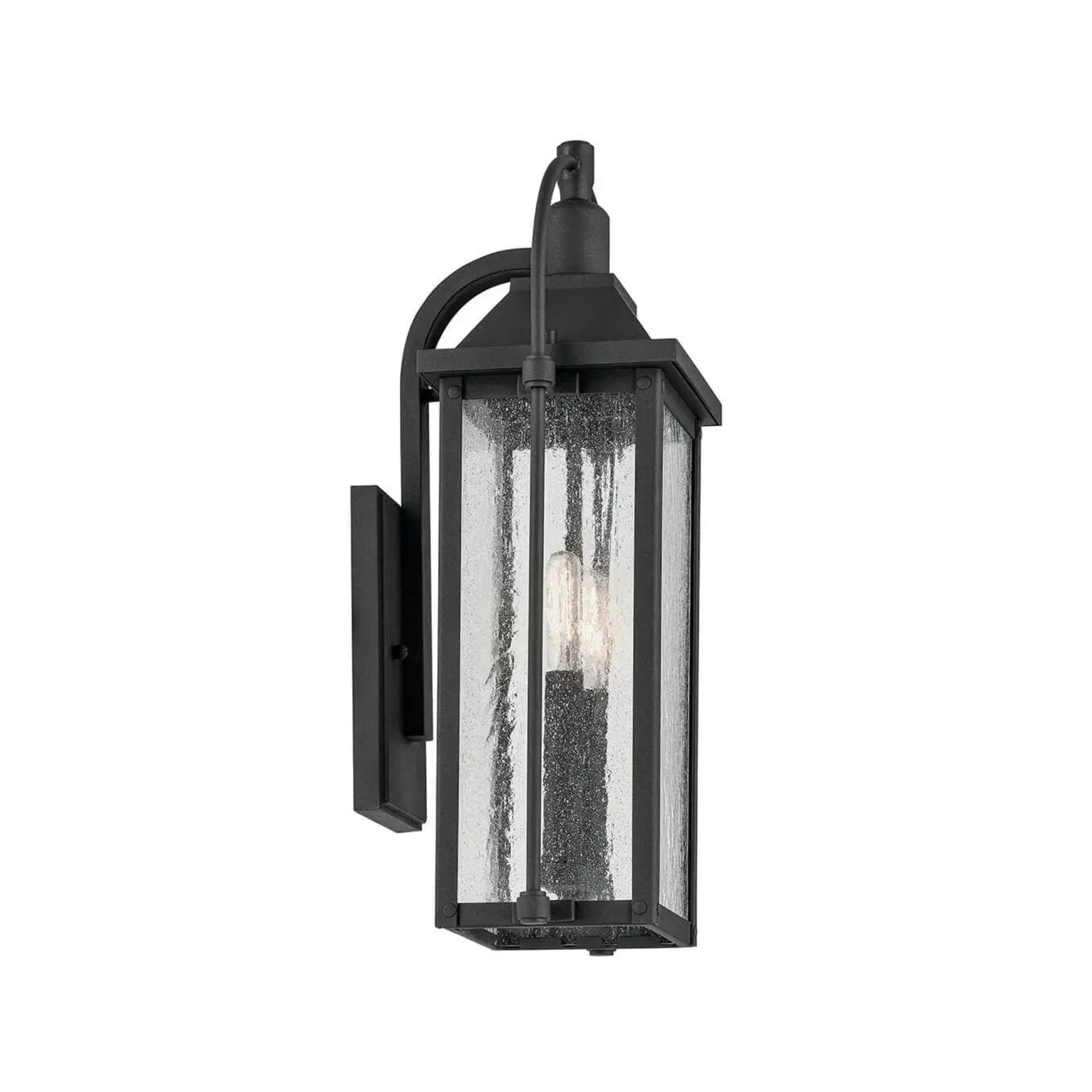 Kichler Harbor Row 18.5 in. 2-Light Outdoor Wall Sconce, Textured Black with Clear Seeded Glass