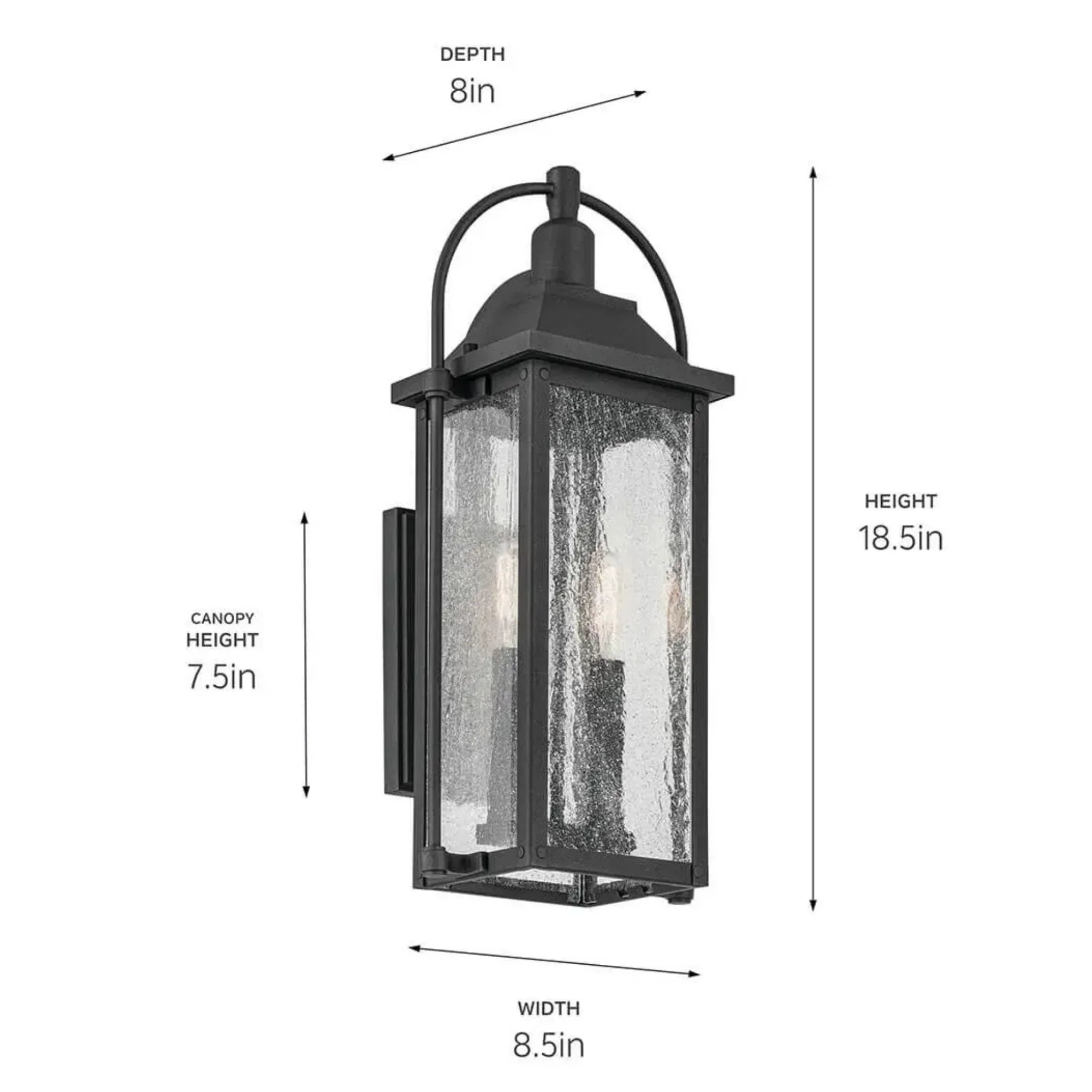 Kichler Harbor Row 18.5 in. 2-Light Outdoor Wall Sconce, Textured Black with Clear Seeded Glass