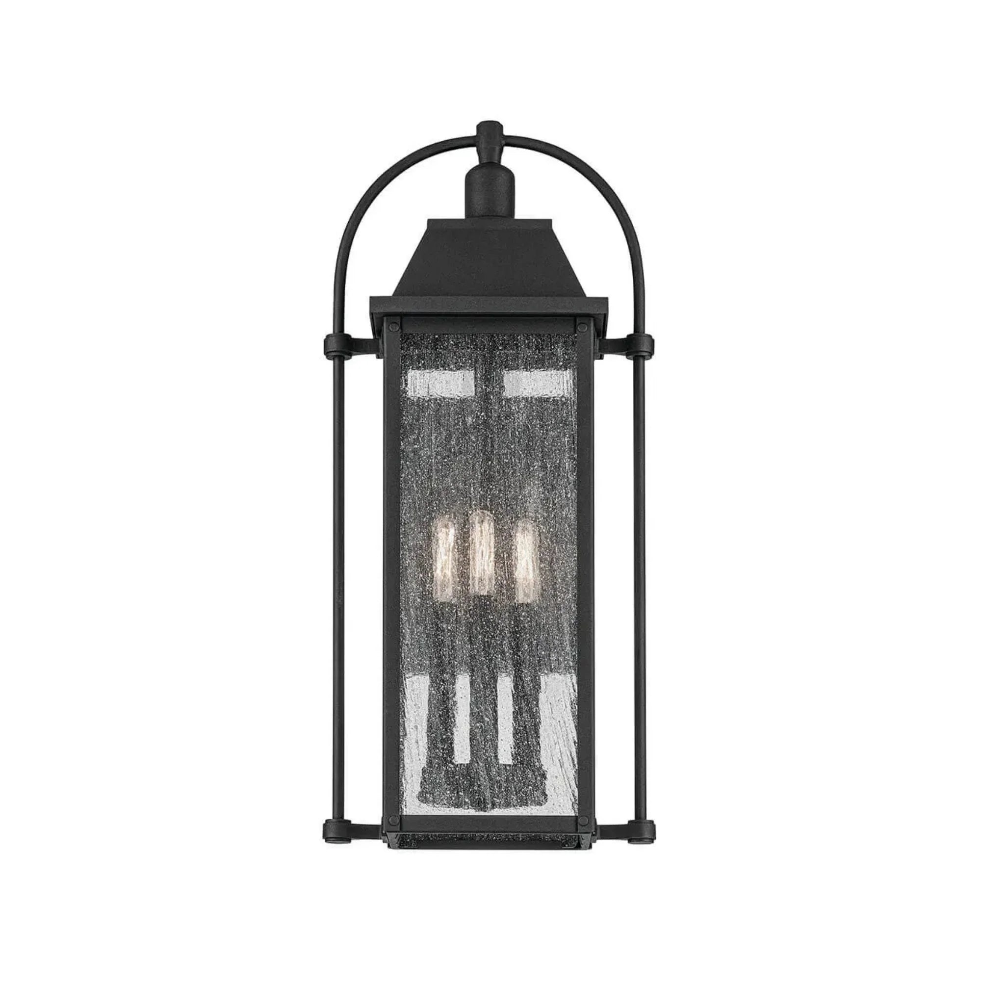 Kichler Harbor Row 23.25in. 3-Light Outdoor Wall Sconce, Textured Black with Clear Seeded Glass