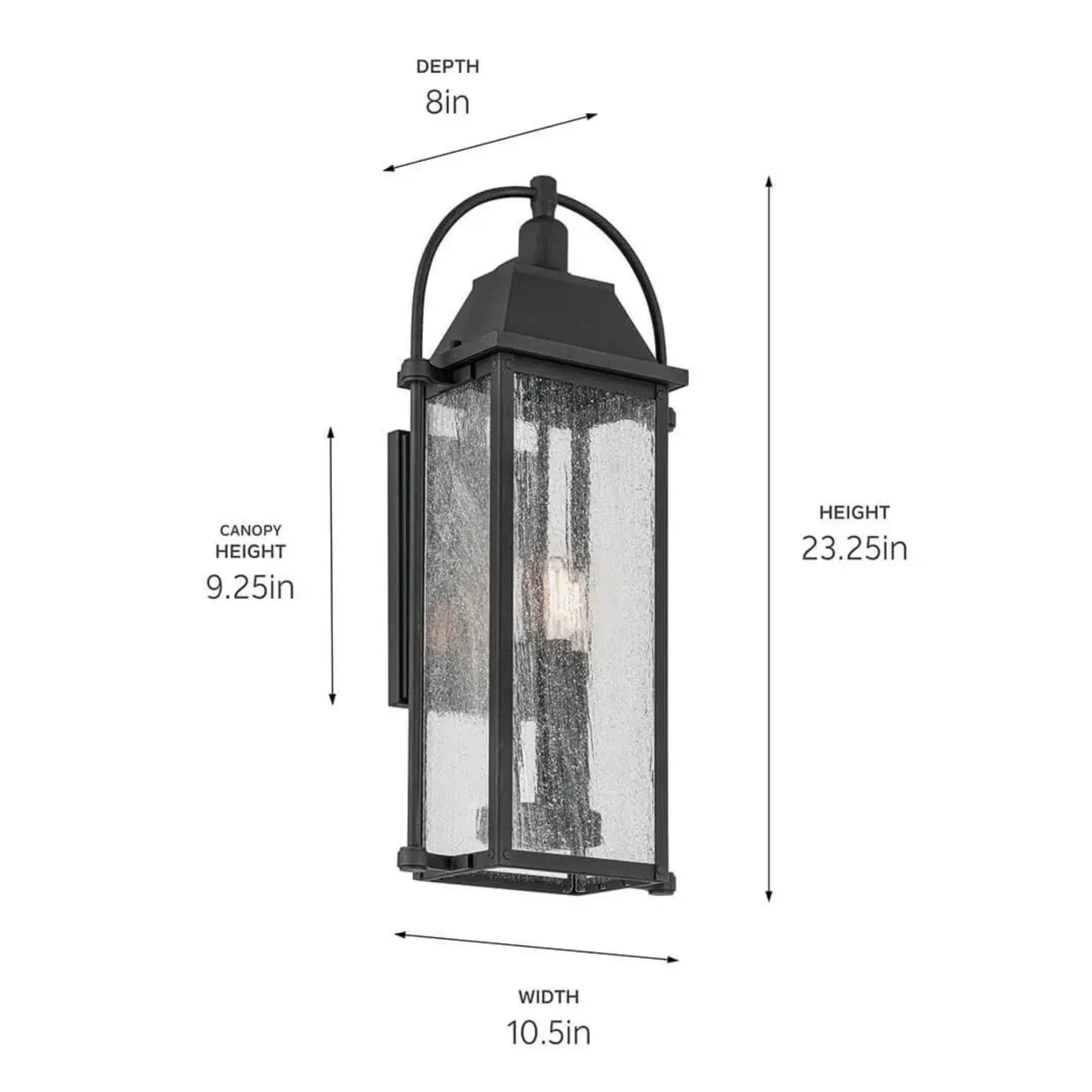 Kichler Harbor Row 23.25in. 3-Light Outdoor Wall Sconce, Textured Black with Clear Seeded Glass