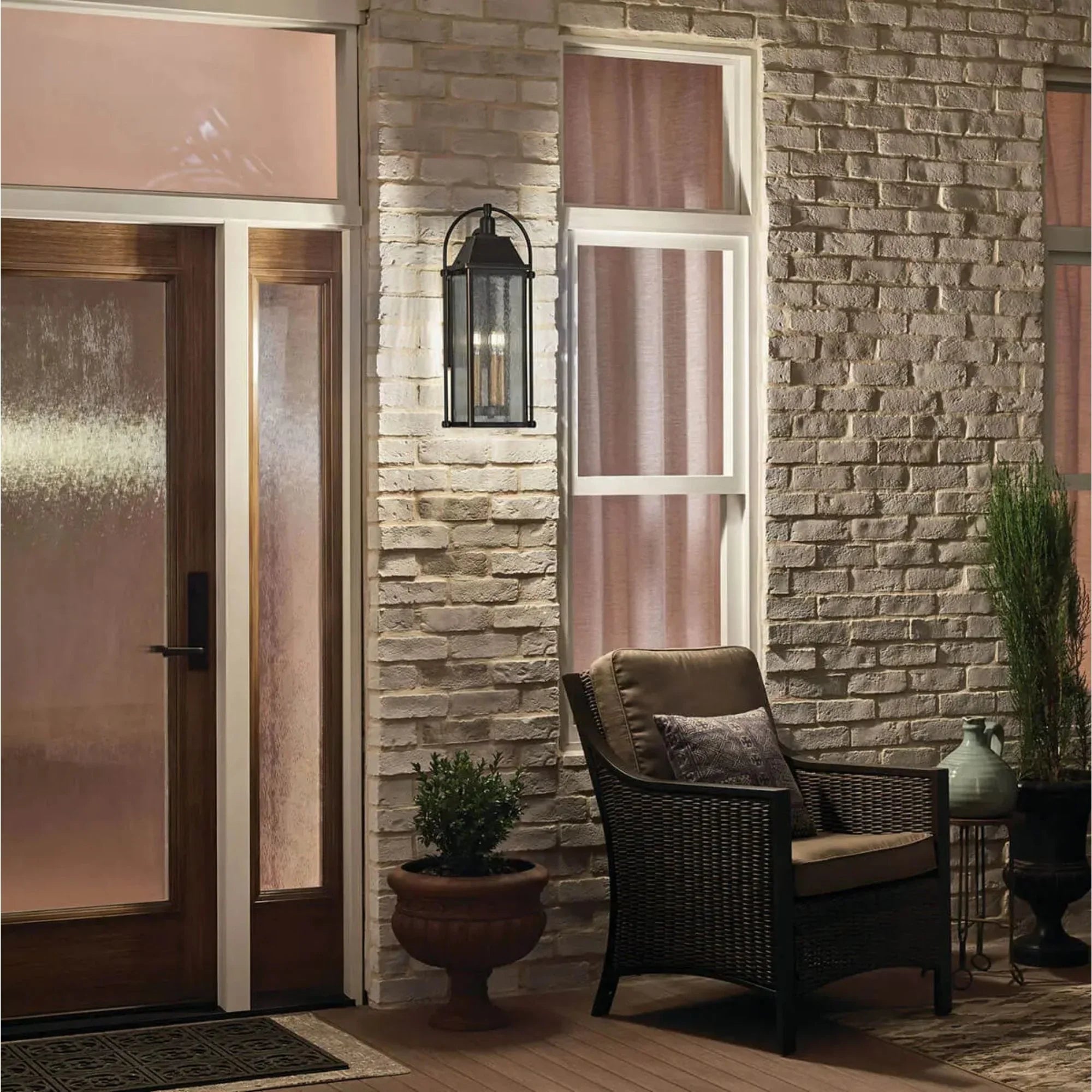 Kichler Harbor Row 23.25 in. 3-Light Outdoor Sconce, Olde Bronze with Clear Seeded Glass