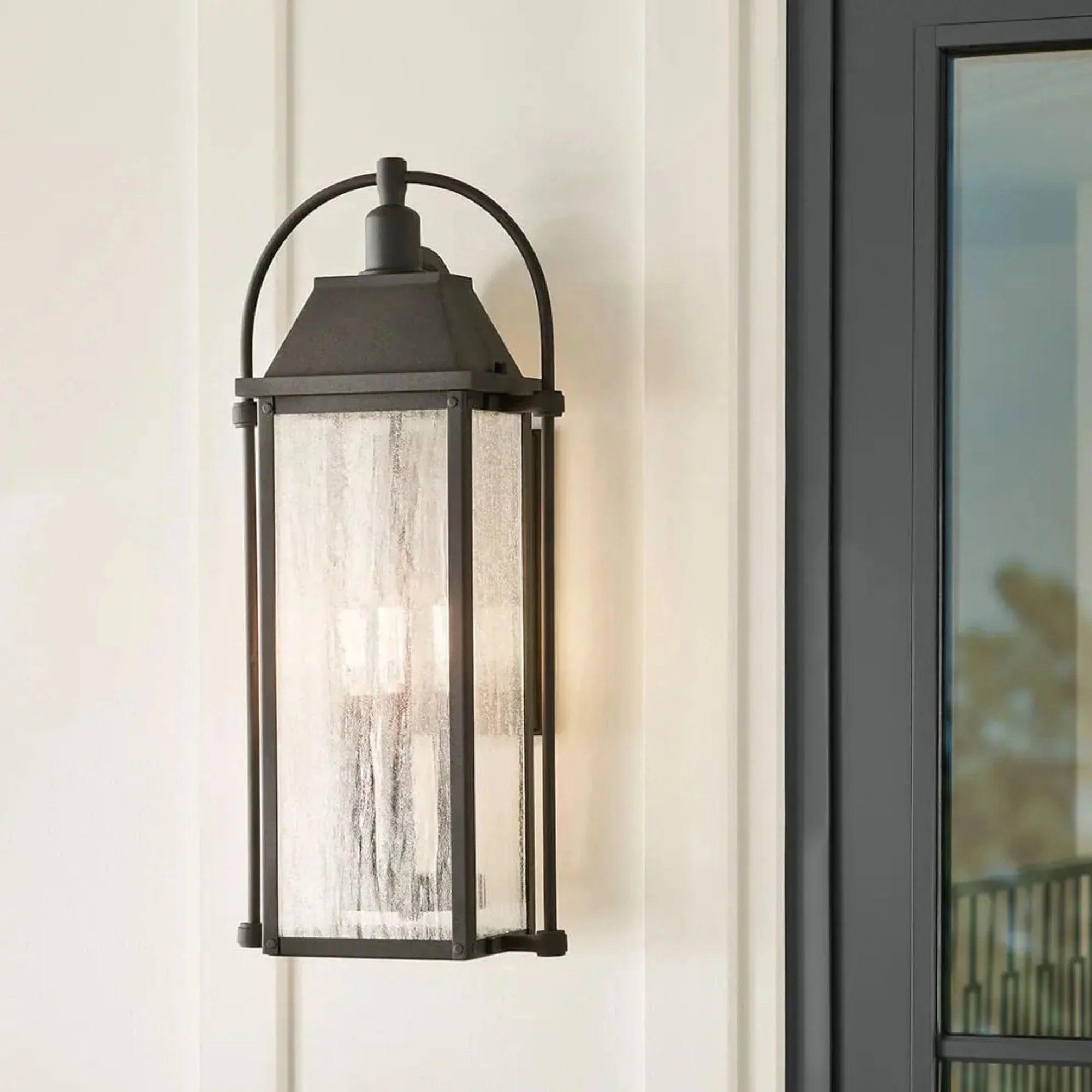 Kichler Harbor Row 28.75 in. 4-Light Outdoor Wall Sconce, Textured Black with Clear Seeded Glass