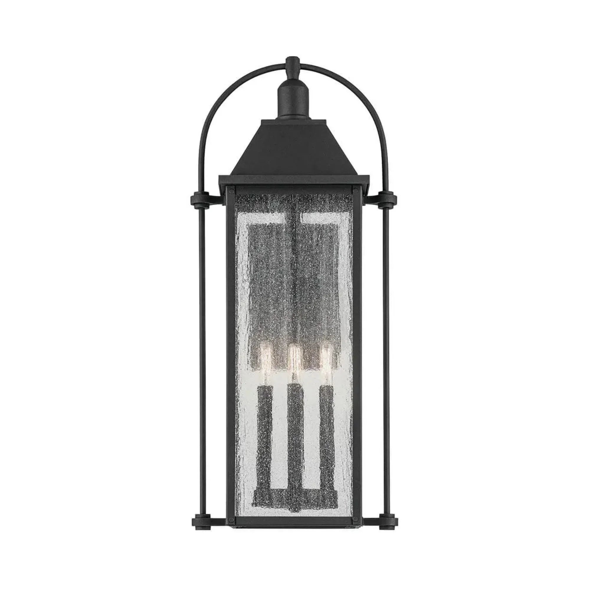Kichler Harbor Row 28.75 in. 4-Light Outdoor Wall Sconce, Textured Black with Clear Seeded Glass