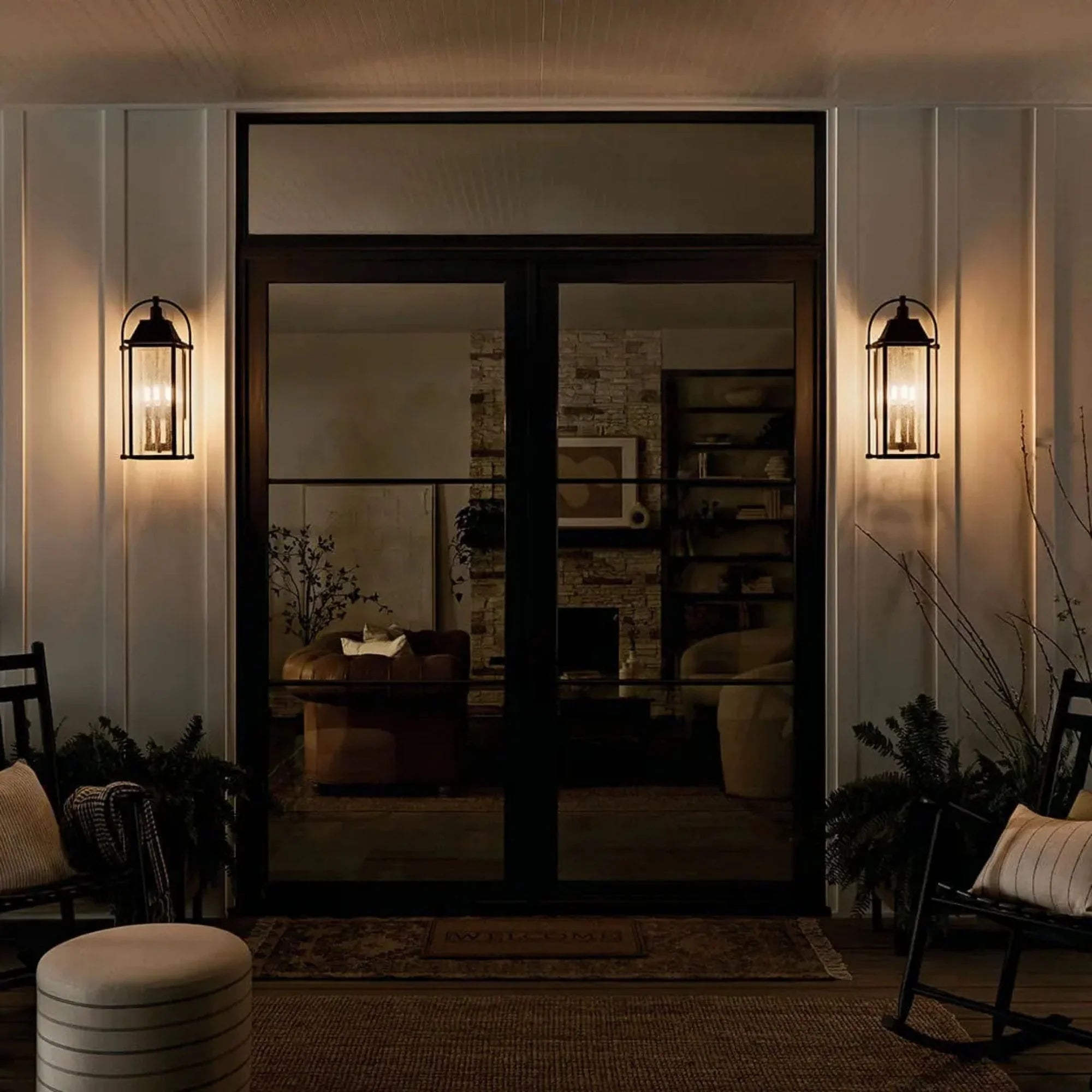 Kichler Harbor Row 28.75 in. 4-Light Outdoor Wall Sconce, Textured Black with Clear Seeded Glass