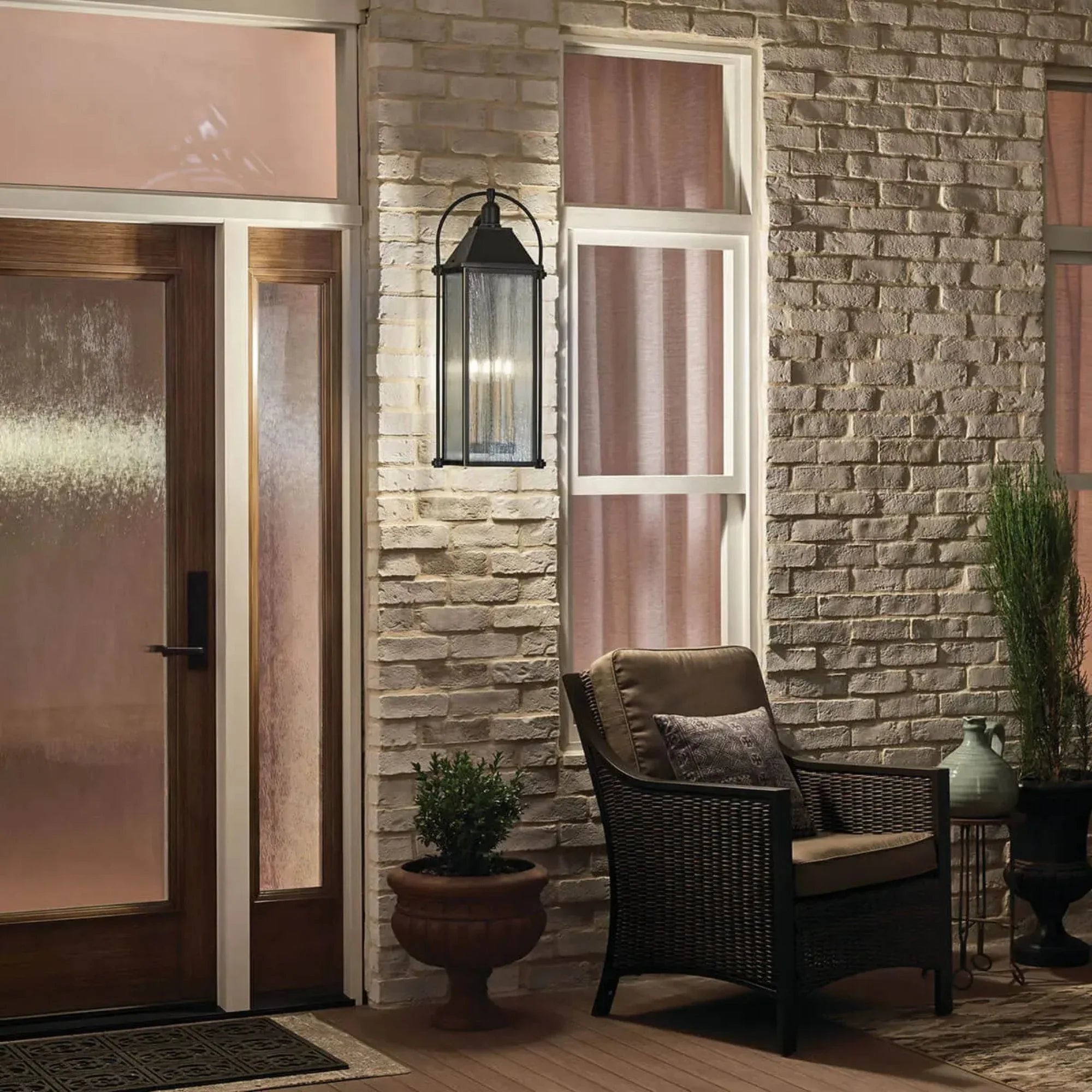 Kichler Harbor Row 28.75 in. 4-Light Outdoor Wall Sconce, Olde Bronze with Clear Seeded Glass