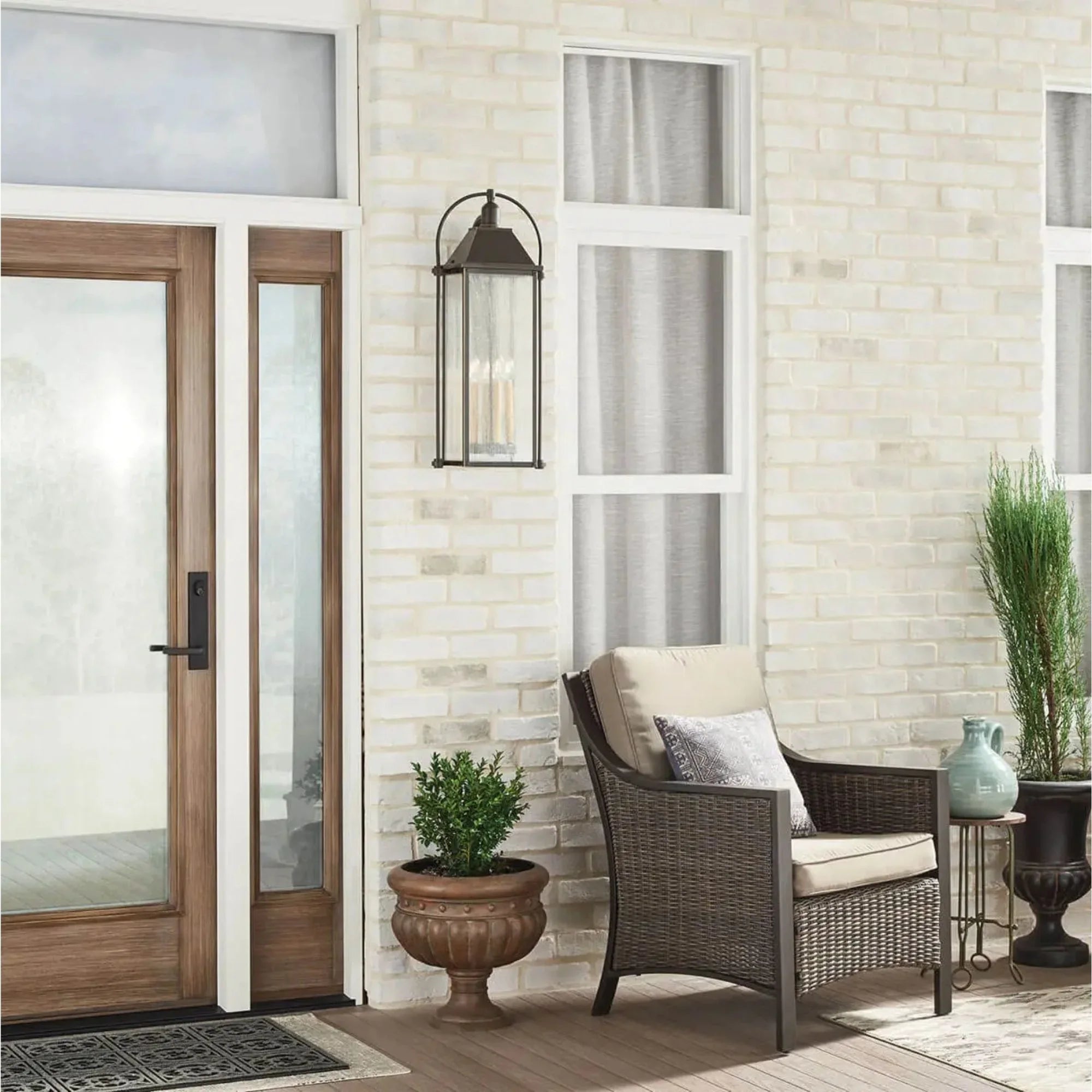 Kichler Harbor Row 28.75 in. 4-Light Outdoor Wall Sconce, Olde Bronze with Clear Seeded Glass