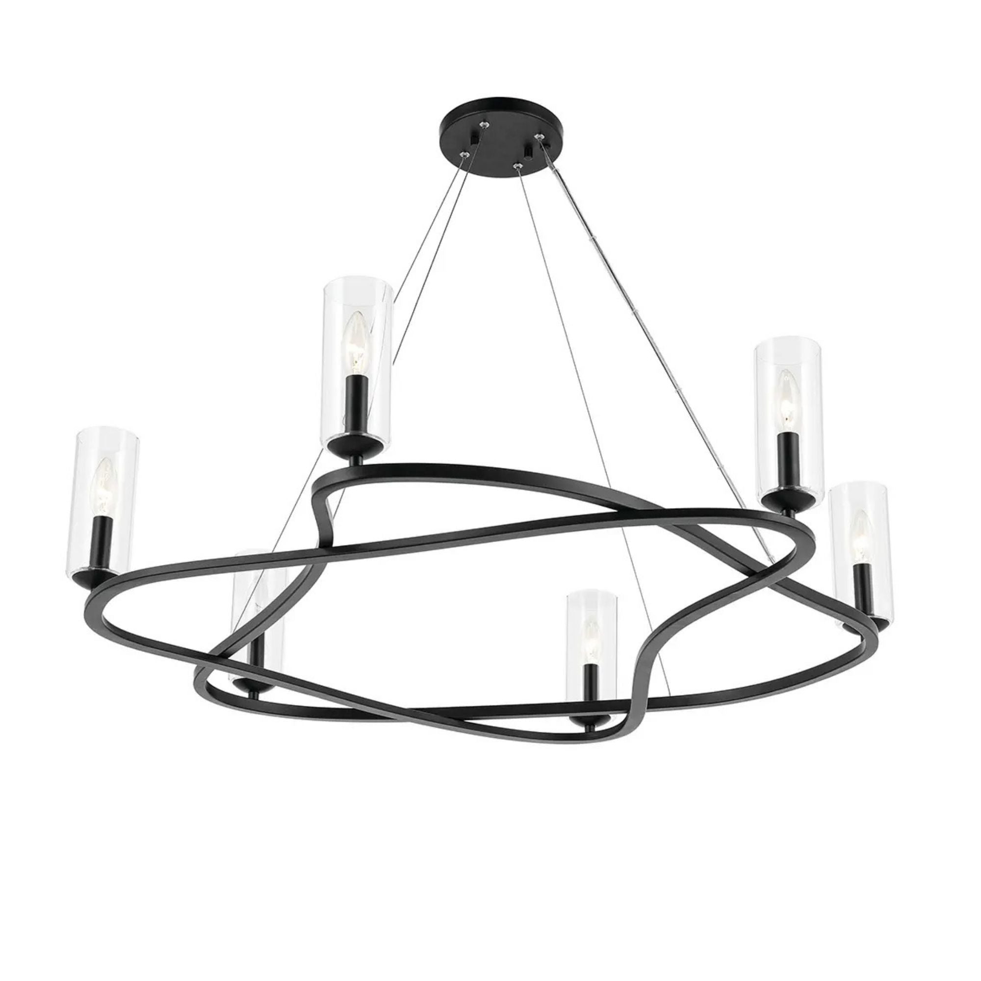 Kichler Harpin 37.75 in. 6-Light Chandelier, Black & Champagne Bronze with Clear Cylinder Glass