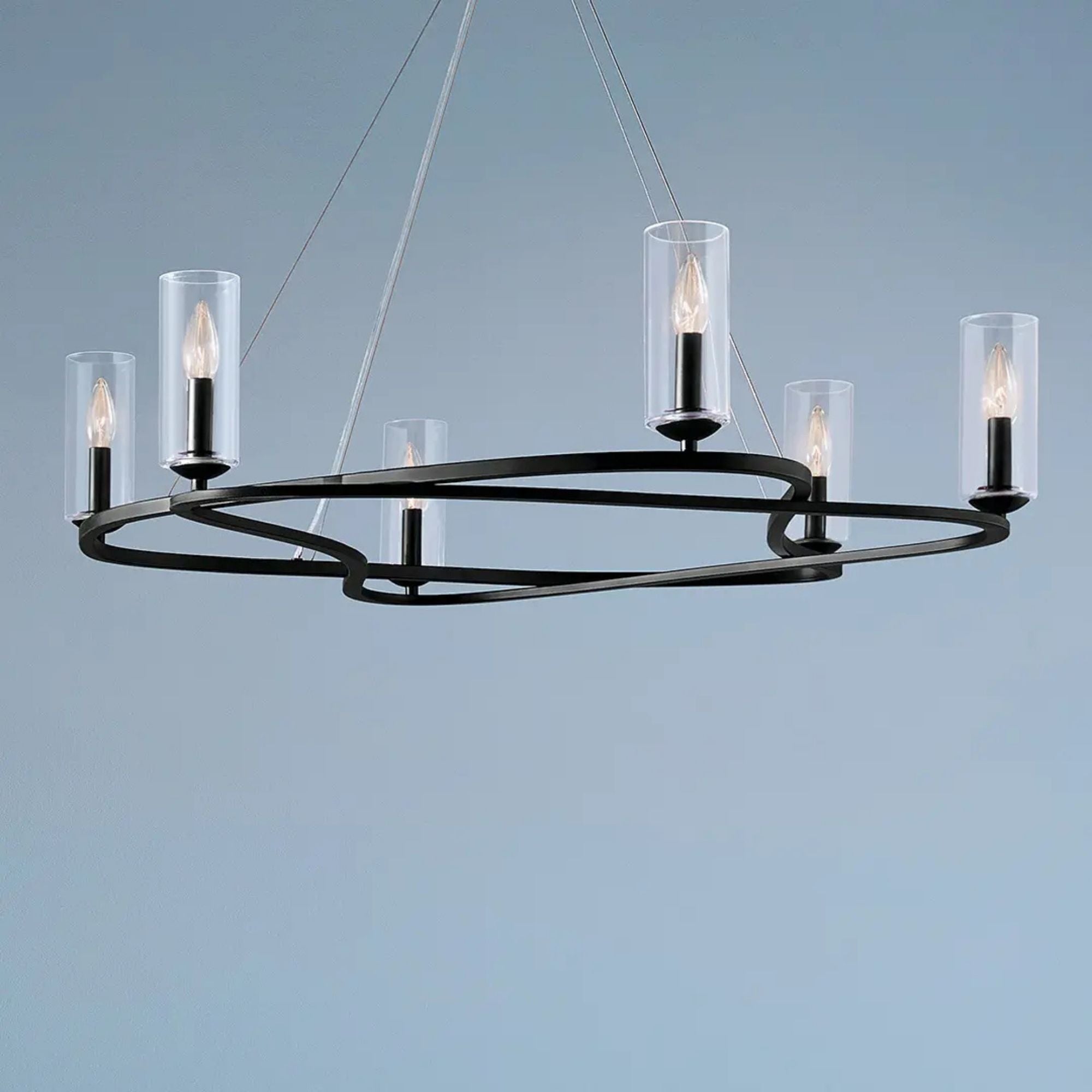 Kichler Harpin 37.75 in. 6-Light Chandelier, Black & Champagne Bronze with Clear Cylinder Glass