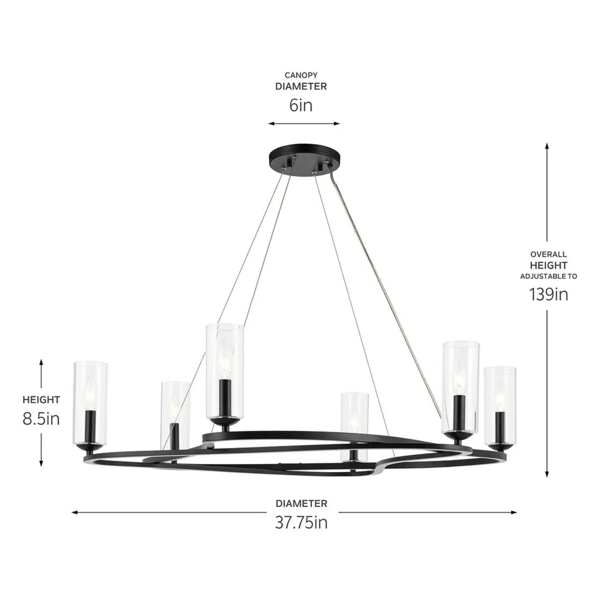 Kichler Harpin 37.75 in. 6-Light Chandelier, Black & Champagne Bronze with Clear Cylinder Glass