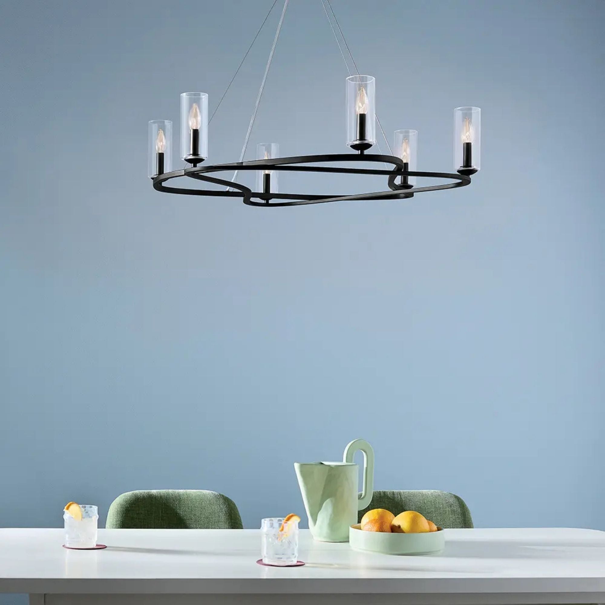 Kichler Harpin 37.75 in. 6-Light Chandelier, Black & Champagne Bronze with Clear Cylinder Glass