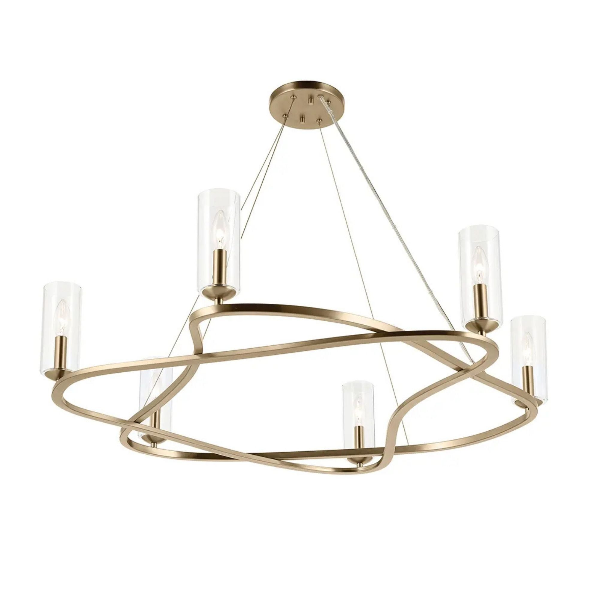 Kichler Harpin 37.75 in. 6-Light Chandelier, Champagne Bronze with Clear Cylinder Glass Shades