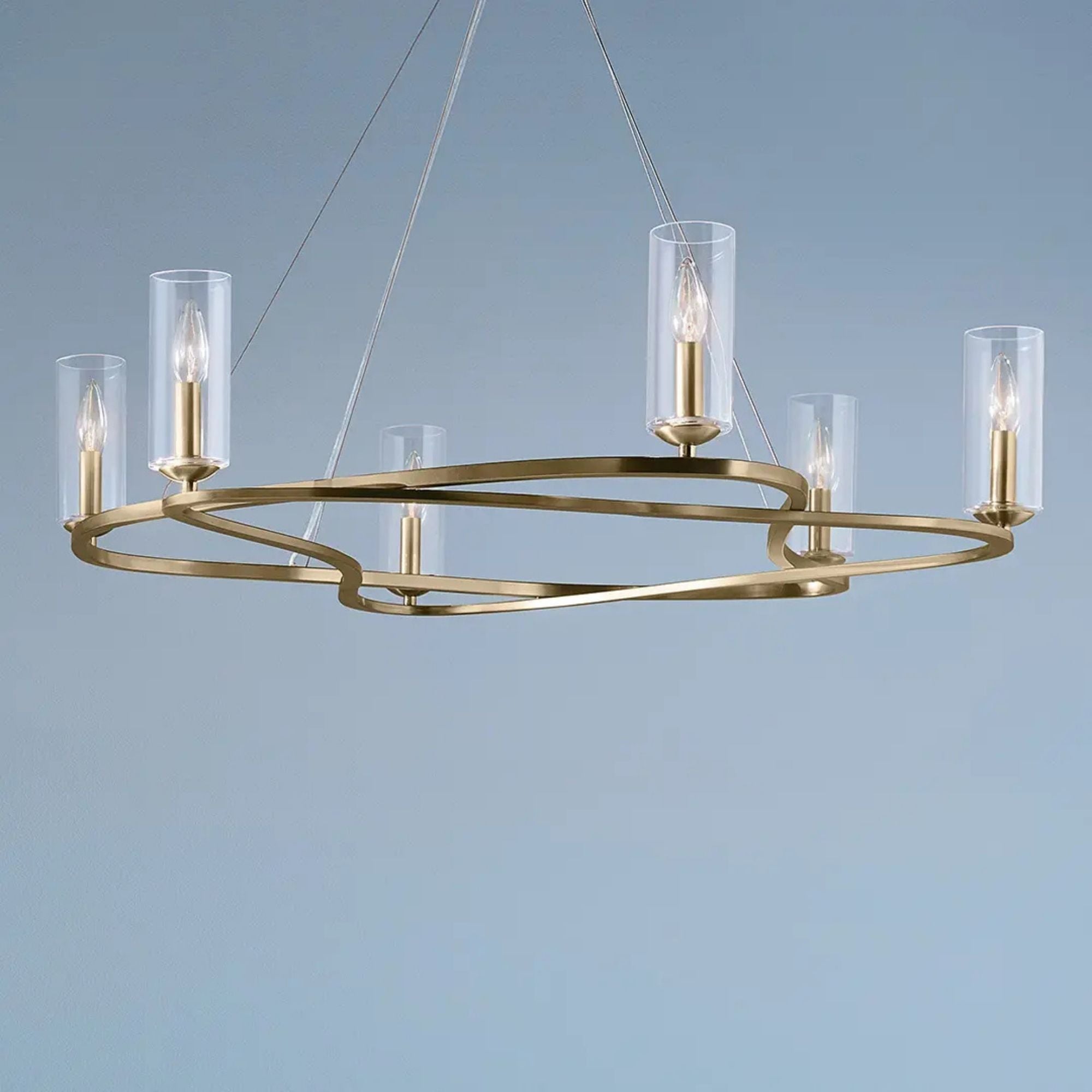 Kichler Harpin 37.75 in. 6-Light Chandelier, Champagne Bronze with Clear Cylinder Glass Shades