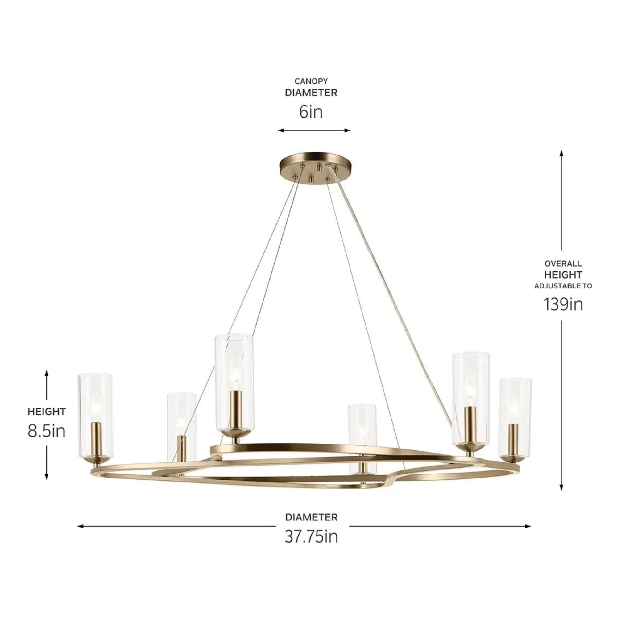 Kichler Harpin 37.75 in. 6-Light Chandelier, Champagne Bronze with Clear Cylinder Glass Shades