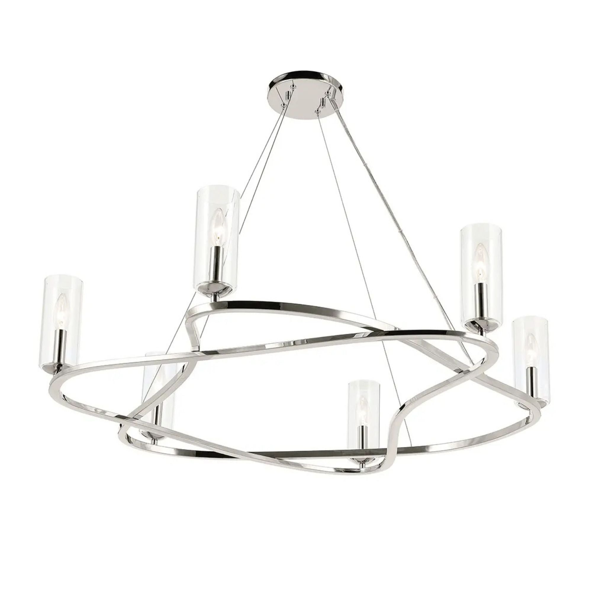Kichler Harpin 37.75 in. 6-Light Chandelier, Polished Nickel with Cylinder Shade