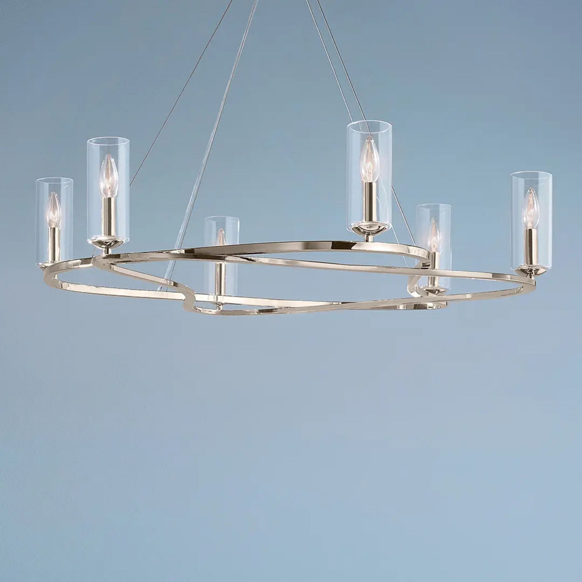 Kichler Harpin 37.75 in. 6-Light Chandelier, Polished Nickel with Cylinder Shade