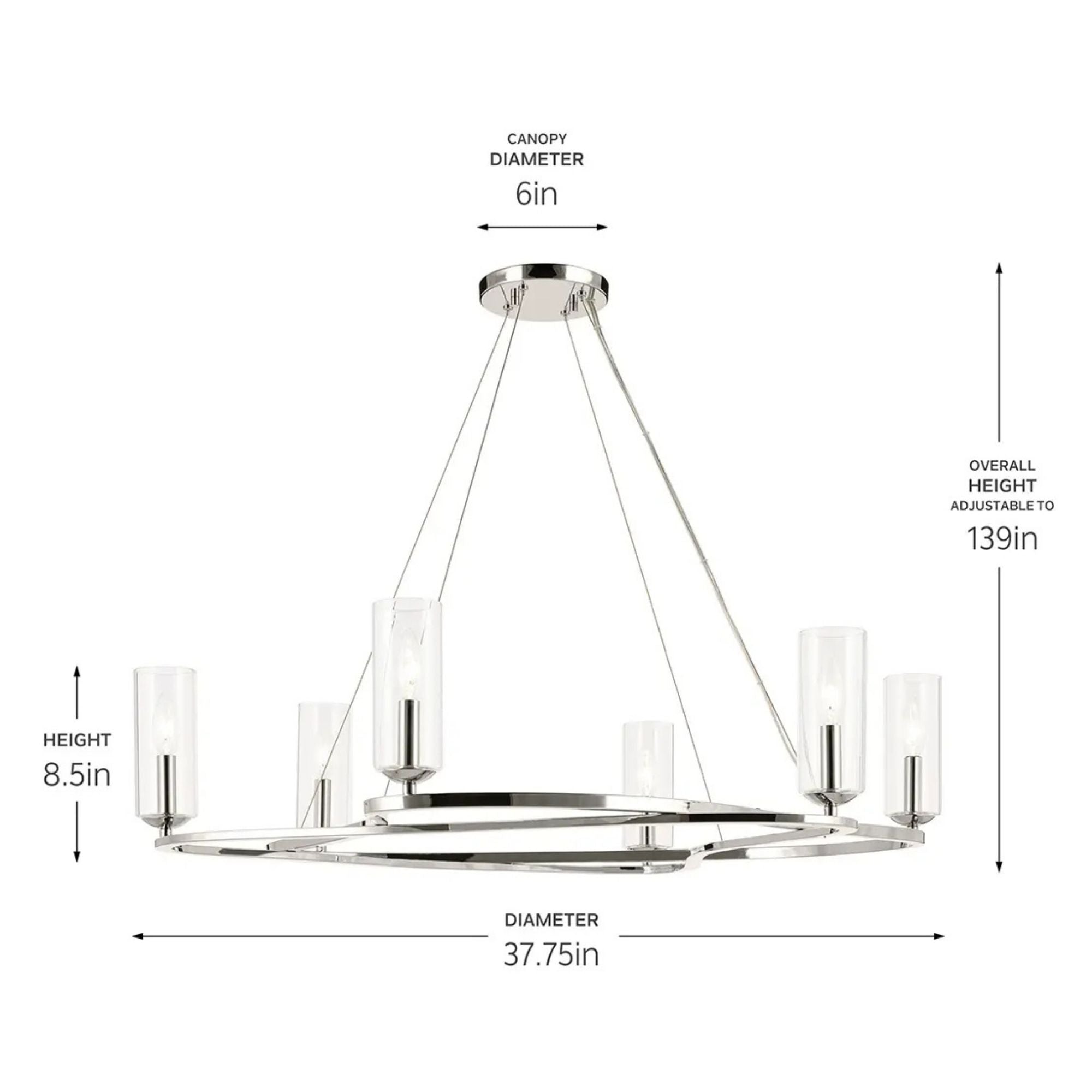 Kichler Harpin 37.75 in. 6-Light Chandelier, Polished Nickel with Cylinder Shade