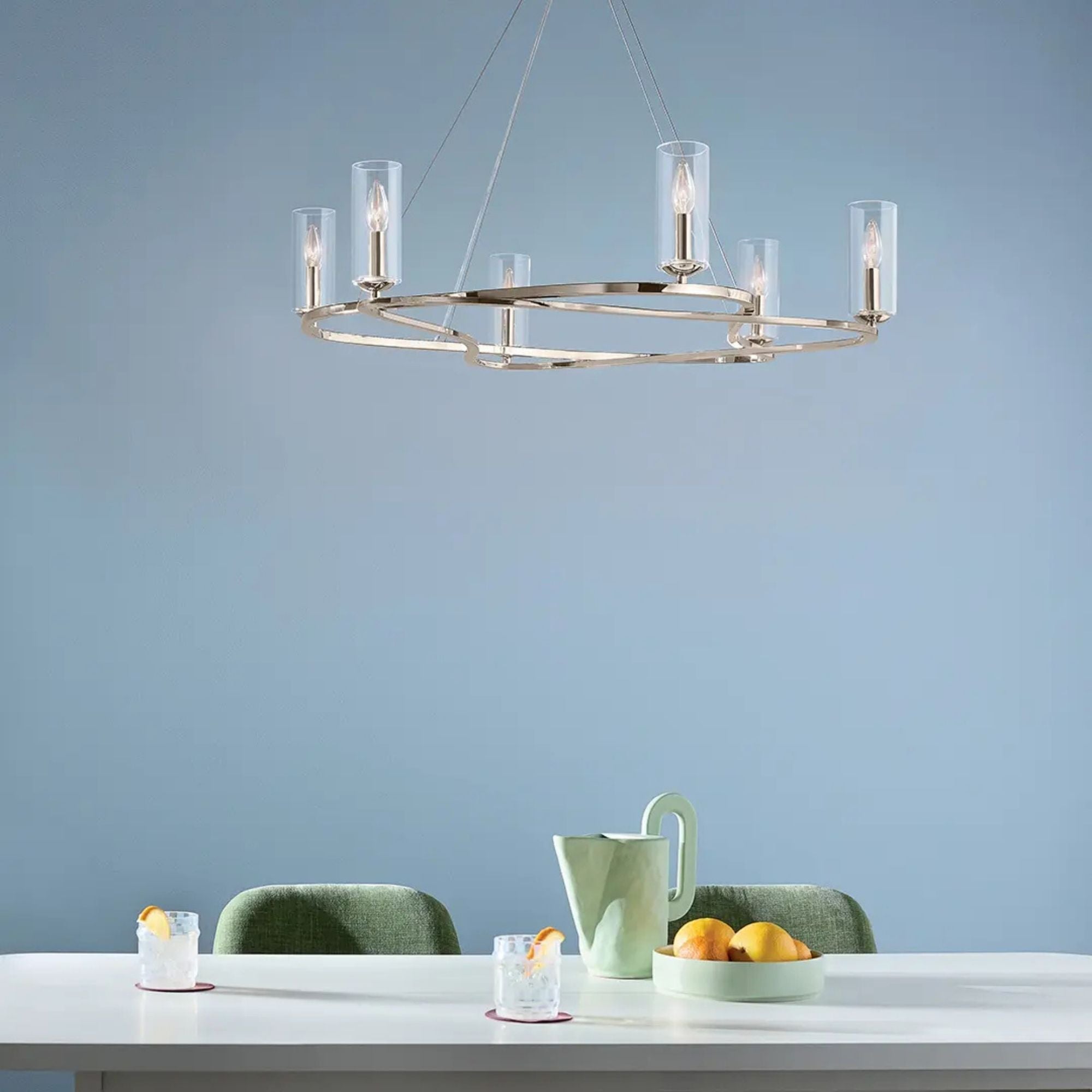 Kichler Harpin 37.75 in. 6-Light Chandelier, Polished Nickel with Cylinder Shade