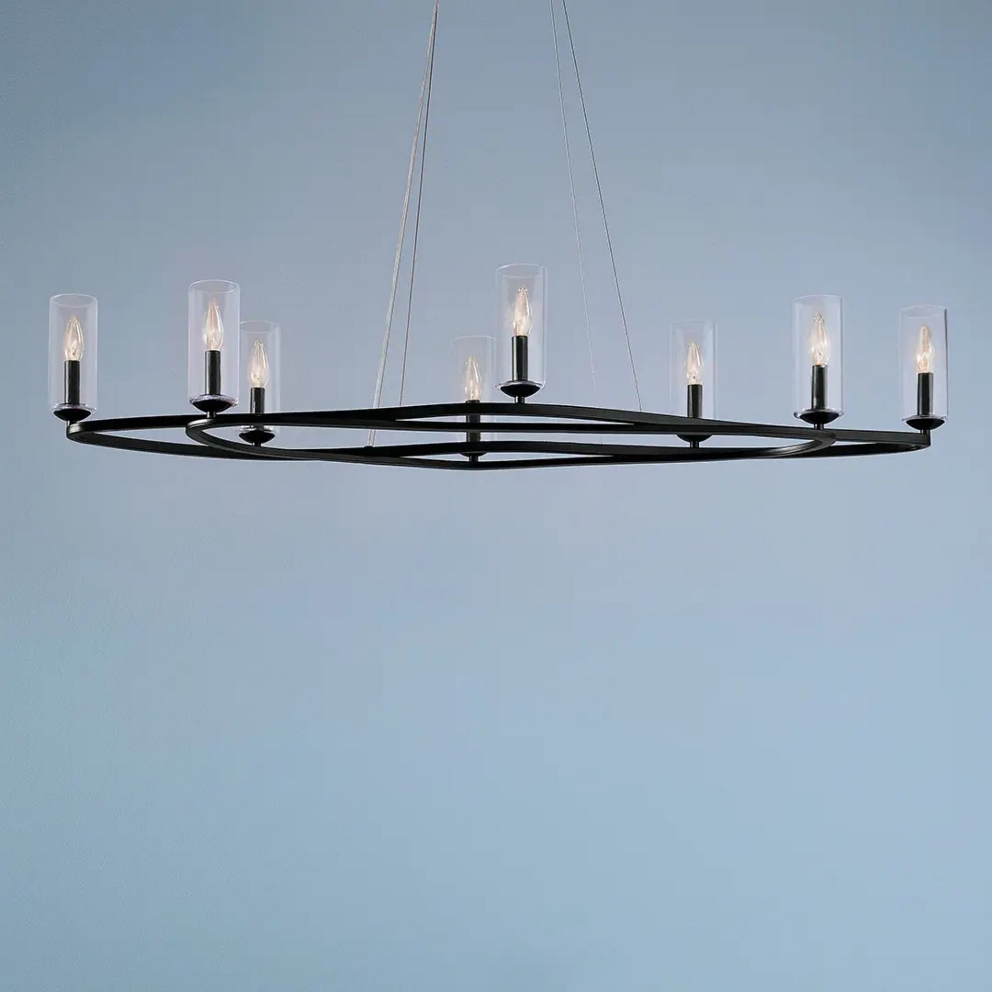 Kichler Harpin 52.5 in. 8-Light Linear Chandelier, Black & Champagne Bronze with Clear Cylinder Glass