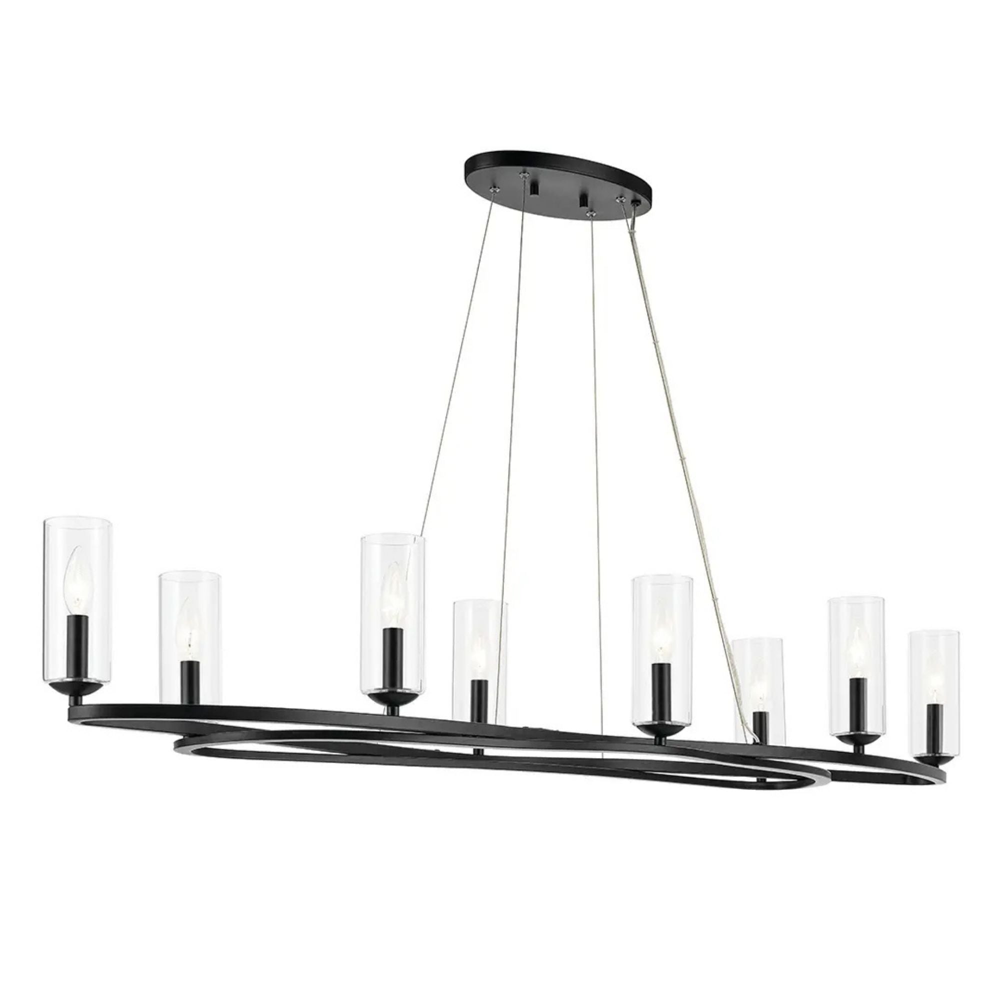 Kichler Harpin 52.5 in. 8-Light Linear Chandelier, Black & Champagne Bronze with Clear Cylinder Glass