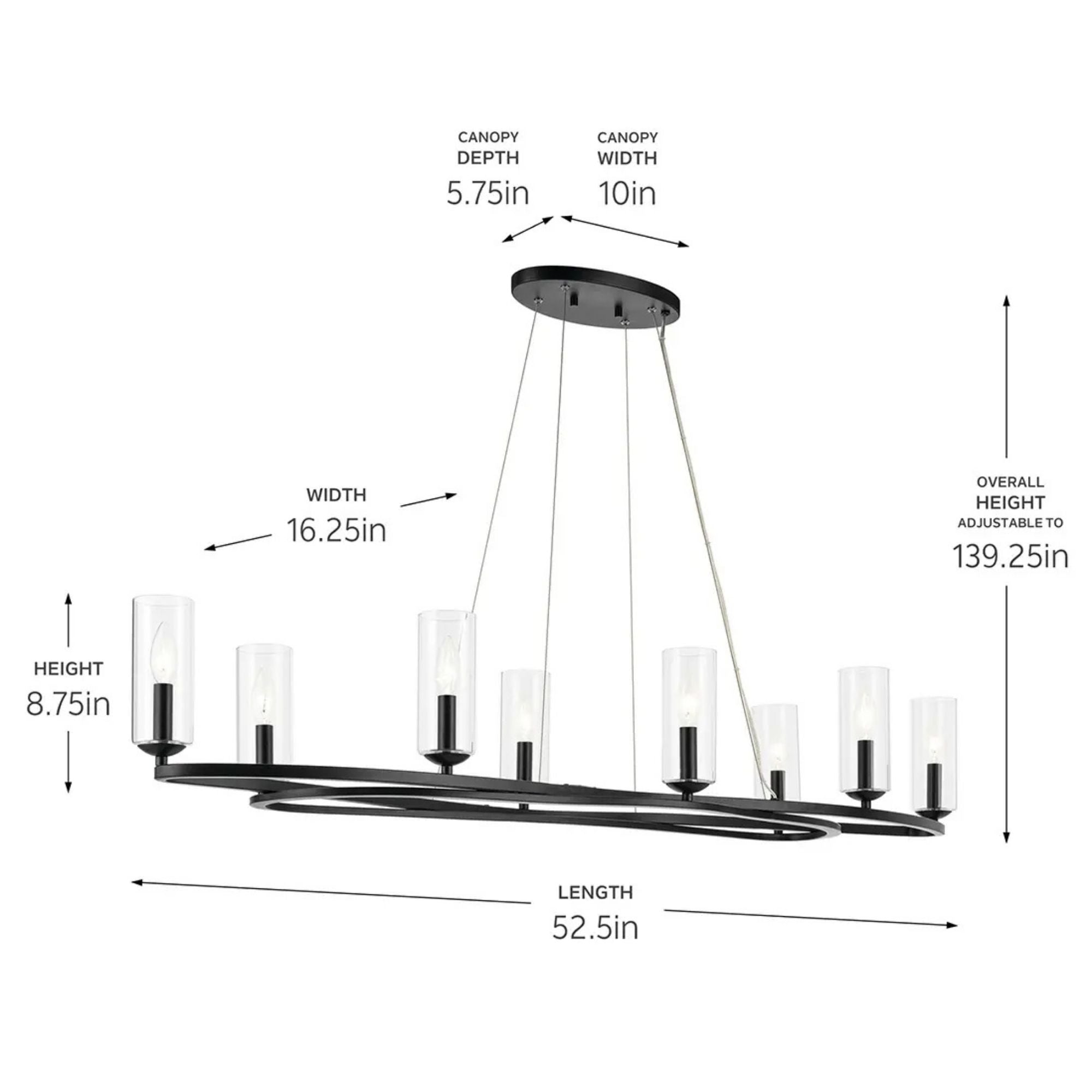 Kichler Harpin 52.5 in. 8-Light Linear Chandelier, Black & Champagne Bronze with Clear Cylinder Glass