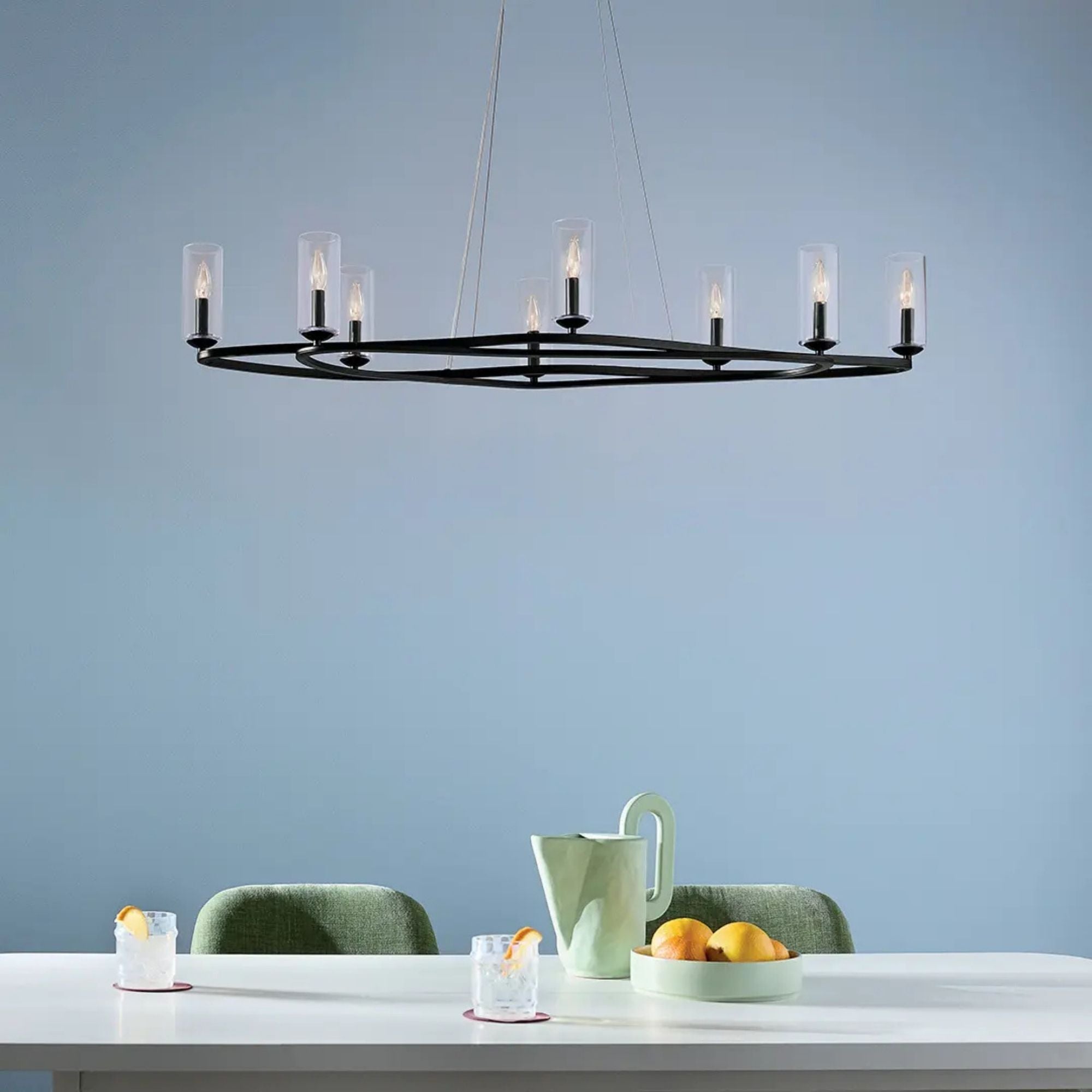 Kichler Harpin 52.5 in. 8-Light Linear Chandelier, Black & Champagne Bronze with Clear Cylinder Glass