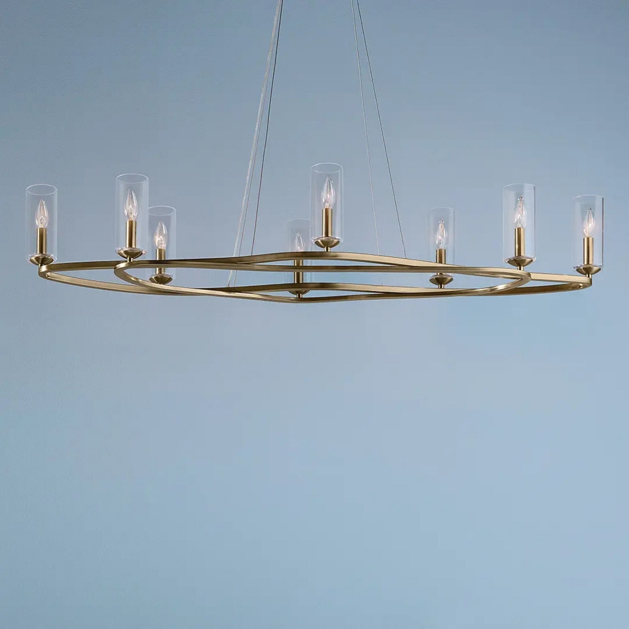 Kichler Harpin 52.5 in. 8-Light Linear Chandelier, Champagne Bronze with Clear Cylinder Glass Shades