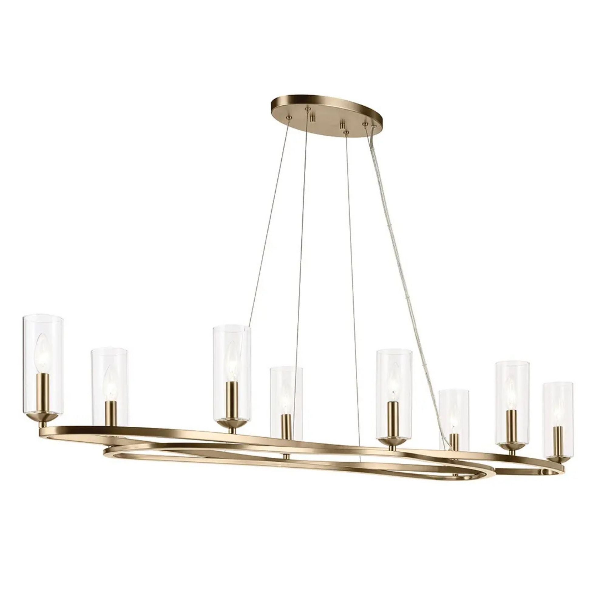 Kichler Harpin 52.5 in. 8-Light Linear Chandelier, Champagne Bronze with Clear Cylinder Glass Shades