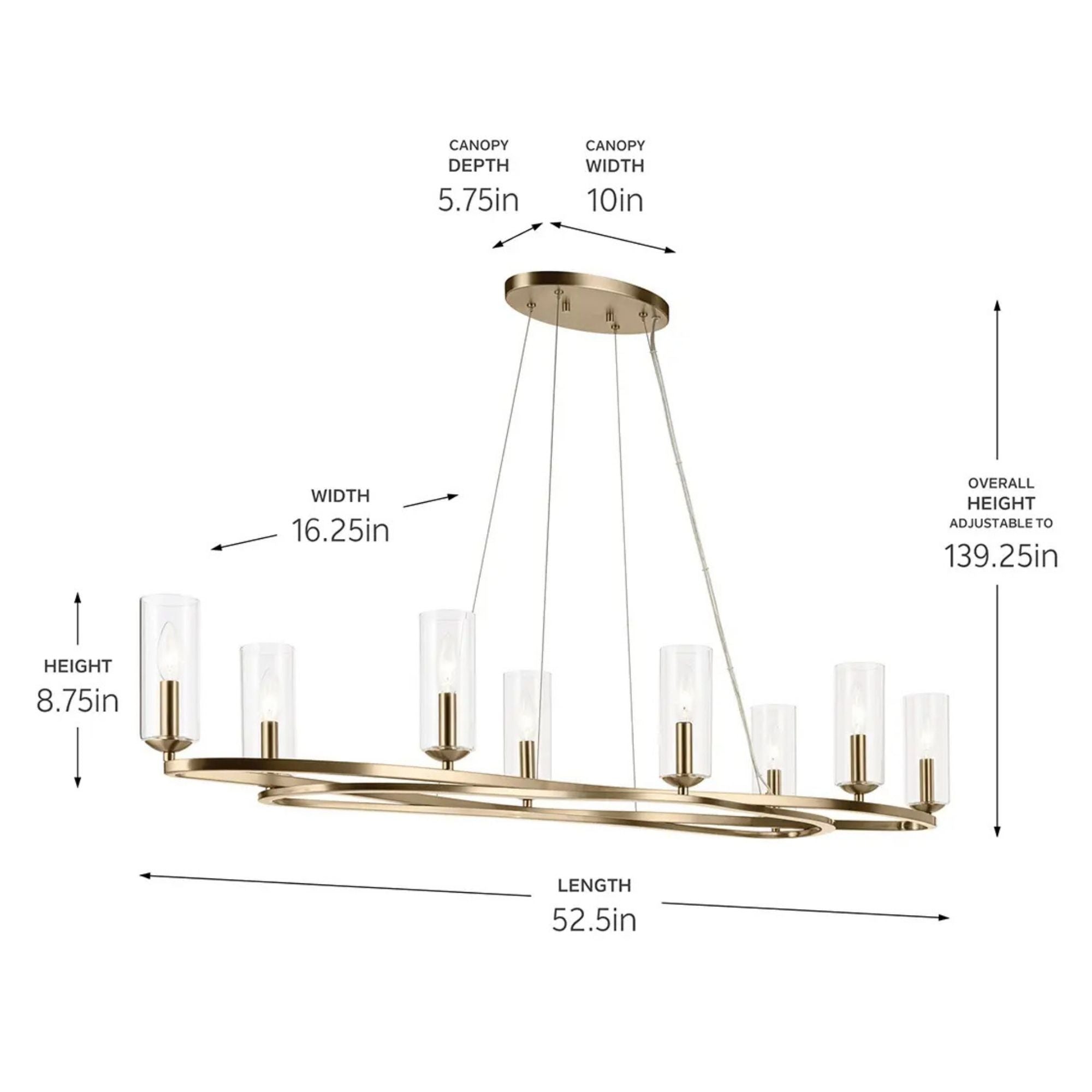 Kichler Harpin 52.5 in. 8-Light Linear Chandelier, Champagne Bronze with Clear Cylinder Glass Shades