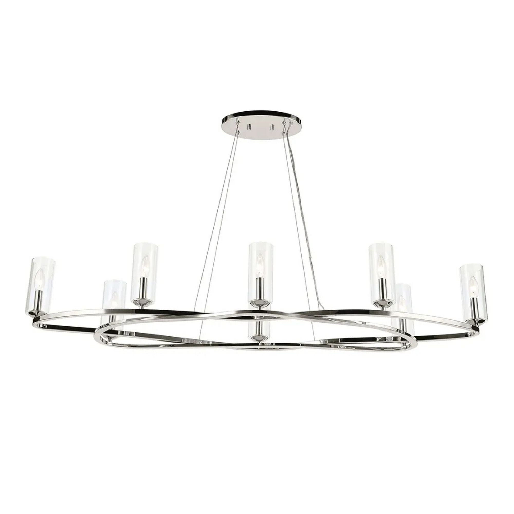 Kichler Harpin 52.5 in. 8-Light Chandelier, Polished Nickel with Clear Cylinder Glass Shades
