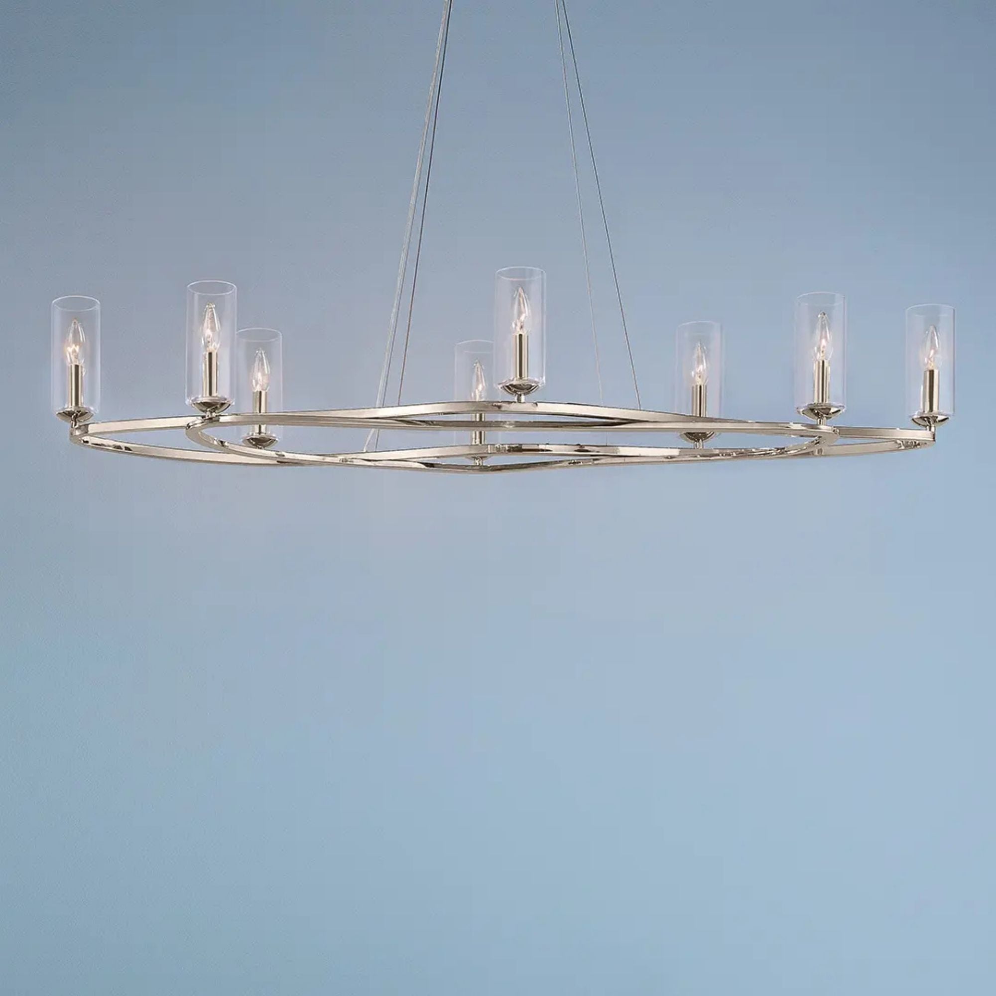 Kichler Harpin 52.5 in. 8-Light Chandelier, Polished Nickel with Clear Cylinder Glass Shades
