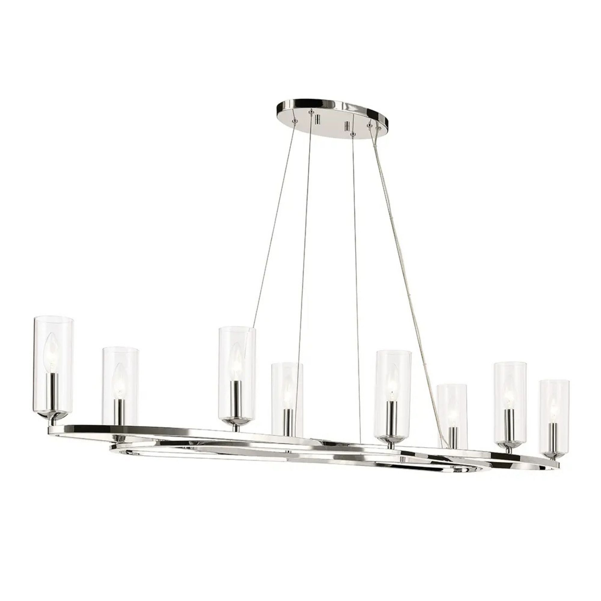Kichler Harpin 52.5 in. 8-Light Chandelier, Polished Nickel with Clear Cylinder Glass Shades
