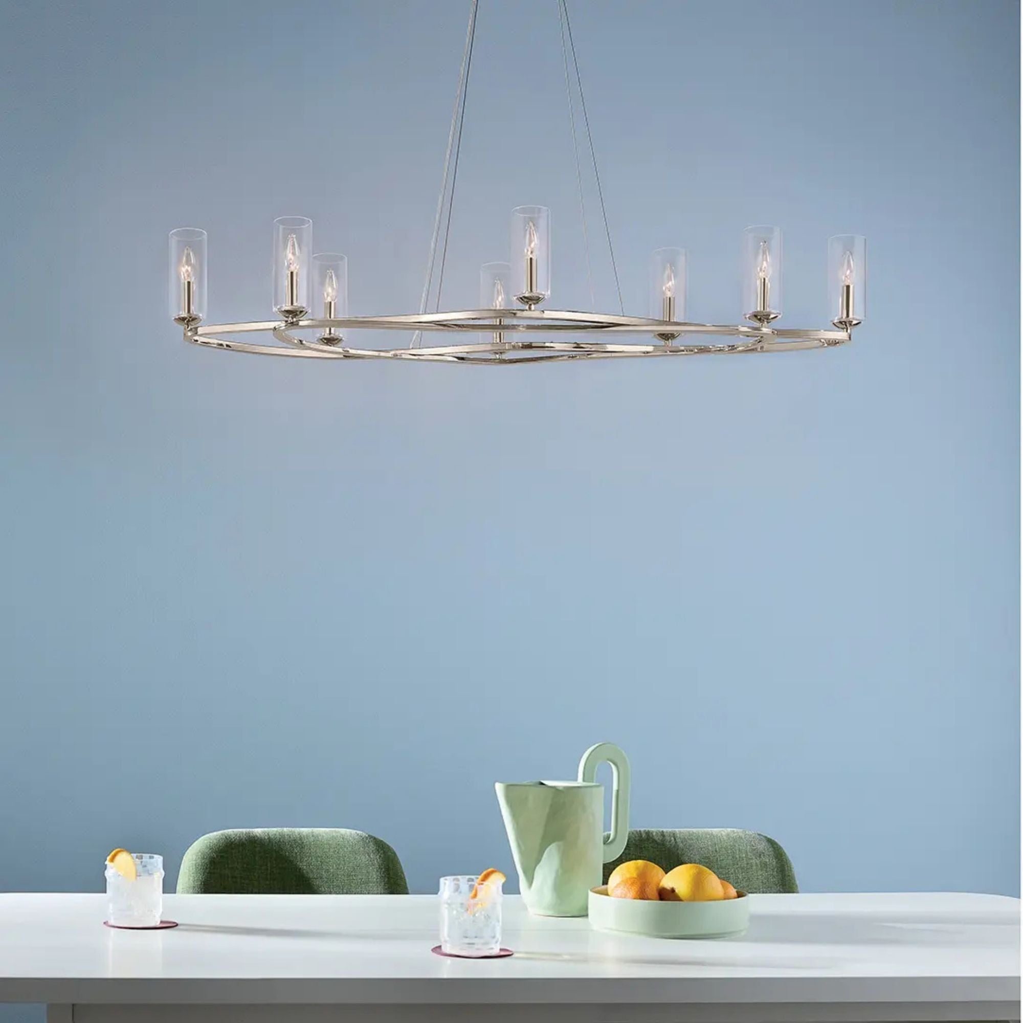 Kichler Harpin 52.5 in. 8-Light Chandelier, Polished Nickel with Clear Cylinder Glass Shades