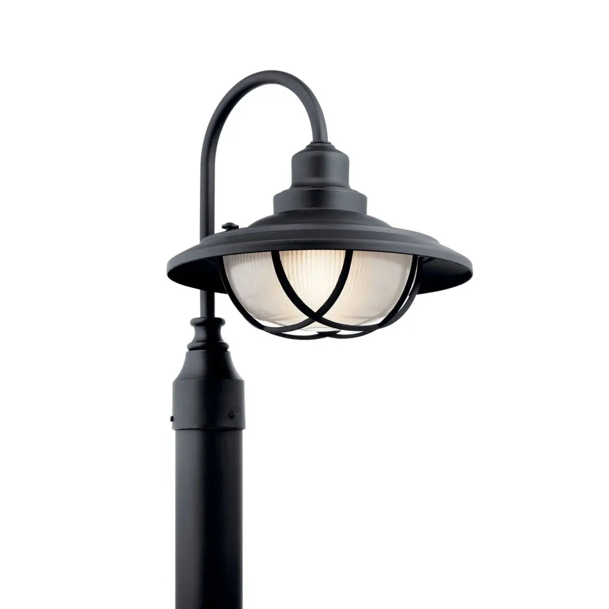 Kichler Harvest Ridge 15.75 in. Outdoor Post Light, Textured Black with Clear Ribbed Glass