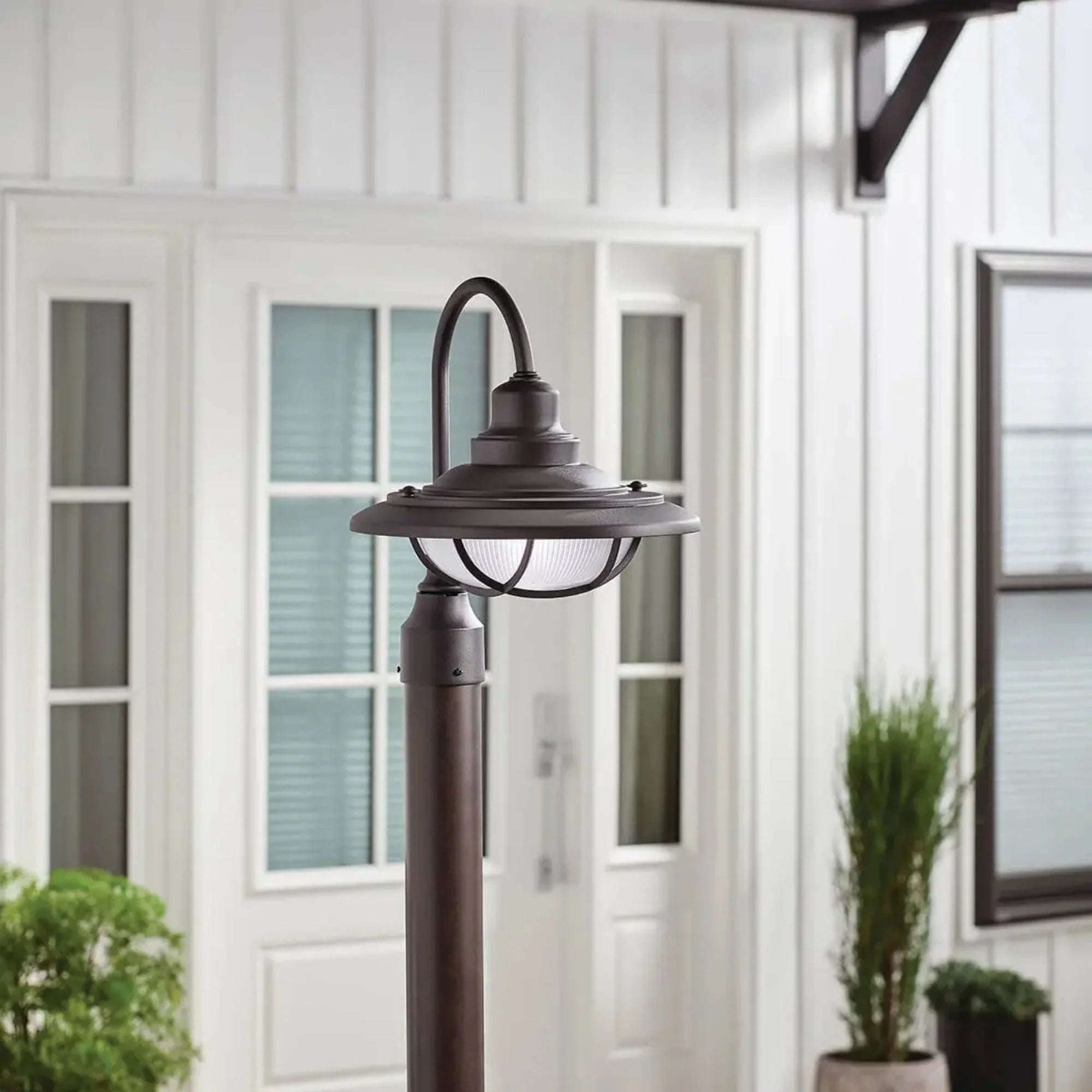 Kichler Harvest Ridge 15.75 in. Outdoor Post Light, Textured Black with Clear Ribbed Glass