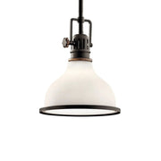 Kichler Hatteras Bay 10.25 in. Pendant Light, Olde Bronze & Satin White Glass with Metal Dome Shade