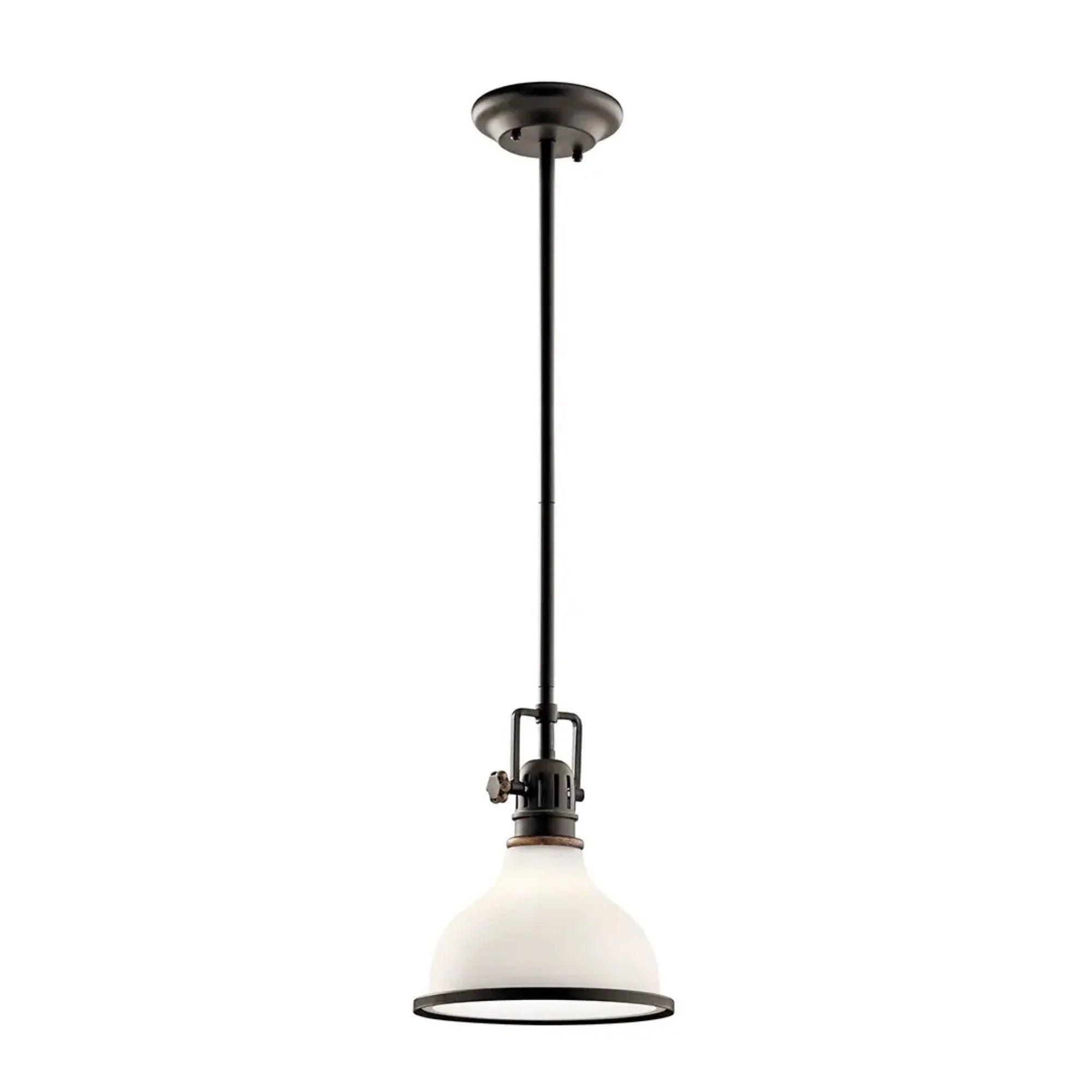 Kichler Hatteras Bay 10.25 in. Pendant Light, Olde Bronze & Satin White Glass with Metal Dome Shade