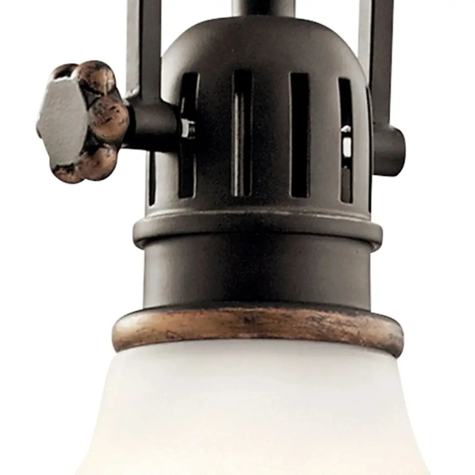 Kichler Hatteras Bay 10.25 in. Pendant Light, Olde Bronze & Satin White Glass with Metal Dome Shade