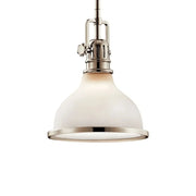 Kichler Hatteras Bay 10.25 in. Pendant Light, Polished Nickel & Satin White Glass with Metal Dome Shade