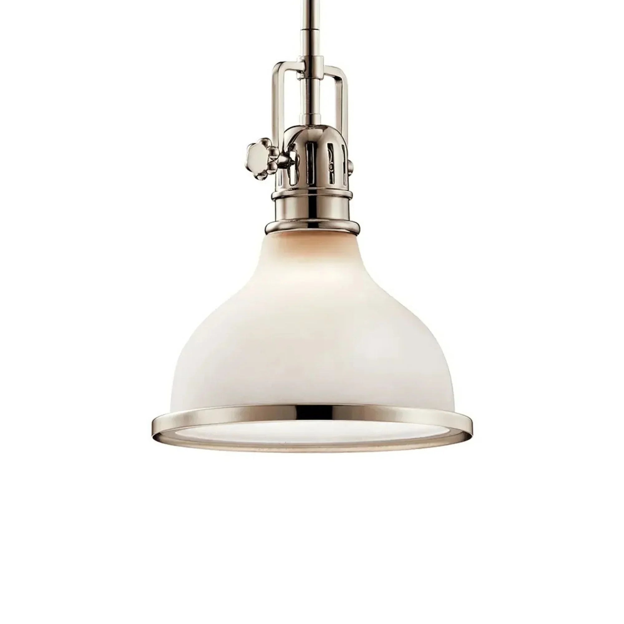 Kichler Hatteras Bay 10.25 in. Pendant Light, Polished Nickel & Satin White Glass with Metal Dome Shade