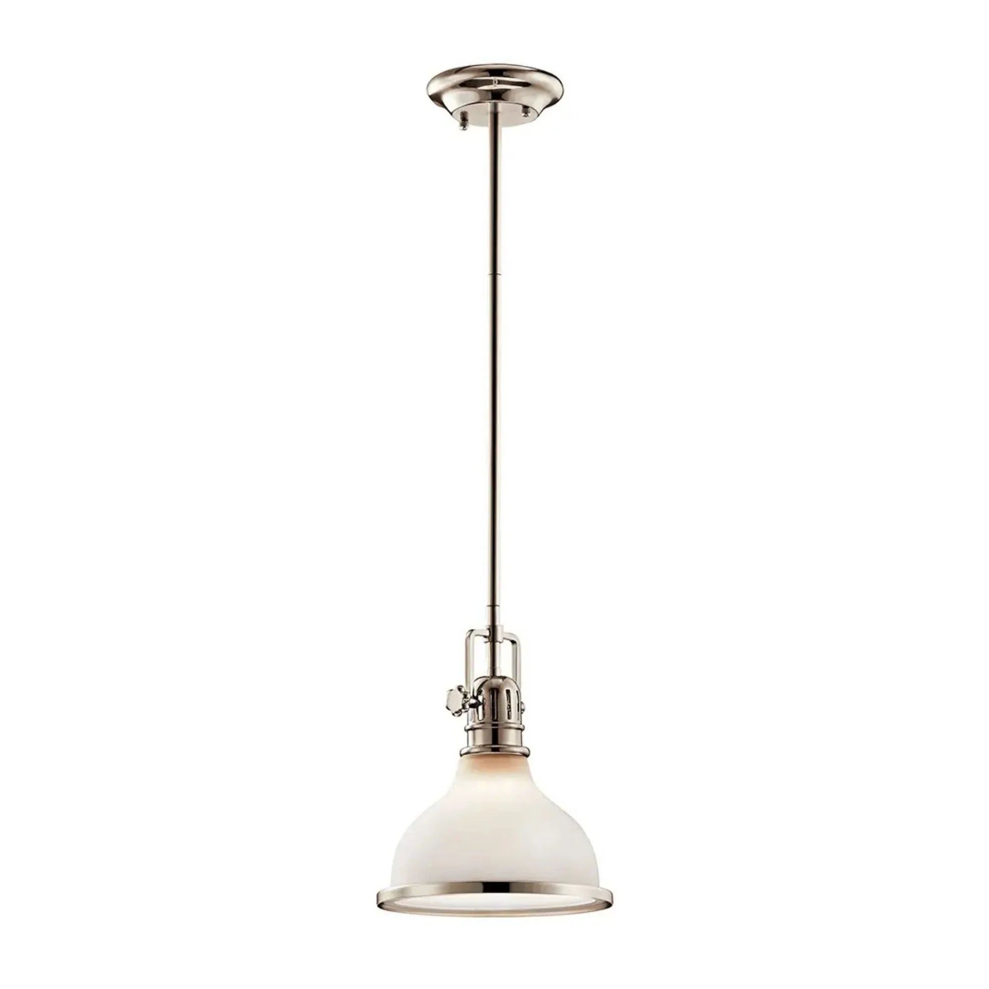 Kichler Hatteras Bay 10.25 in. Pendant Light, Polished Nickel & Satin White Glass with Metal Dome Shade