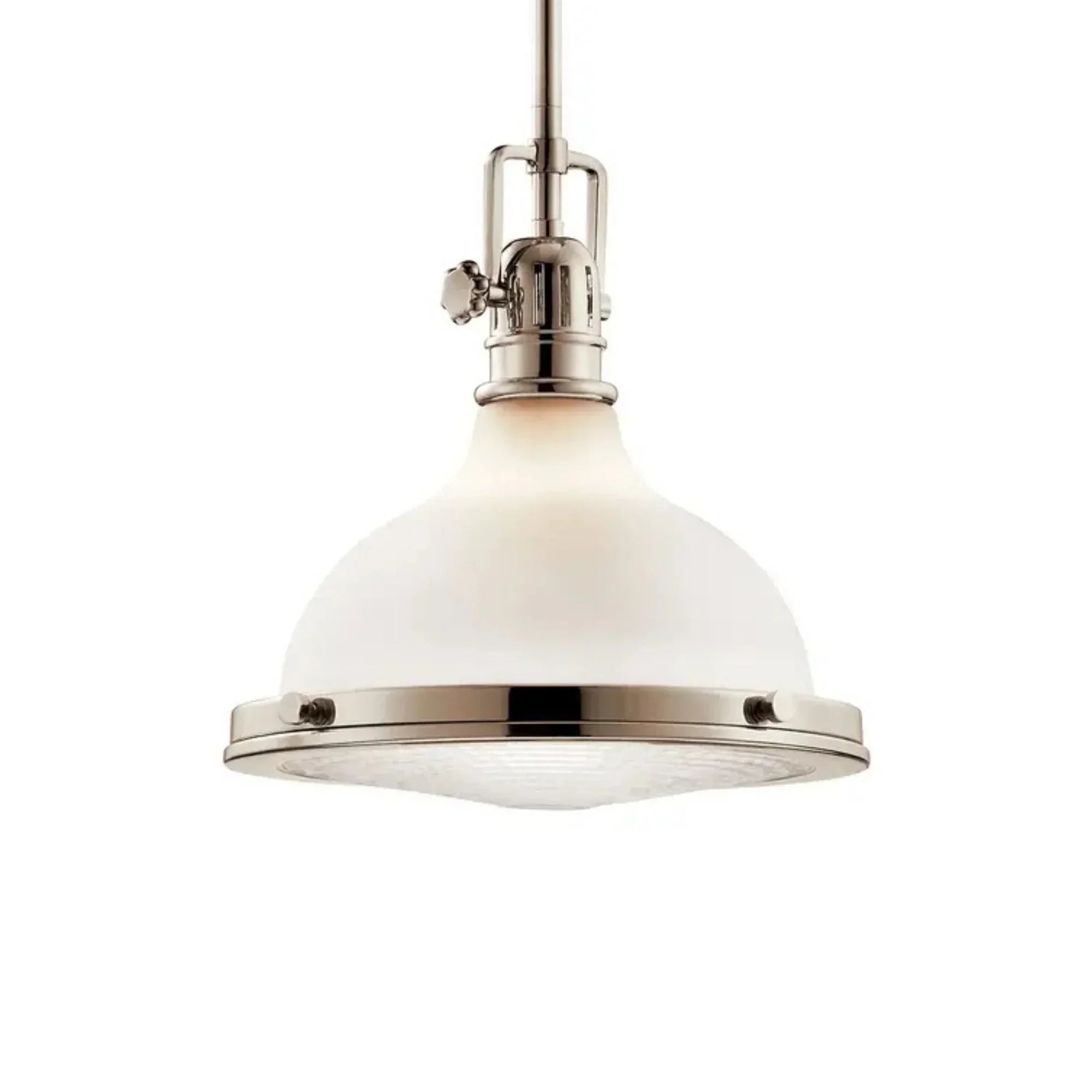 Hatteras Bay 12" Pendant, Polished Nickel Finish, White Fresnel Glass