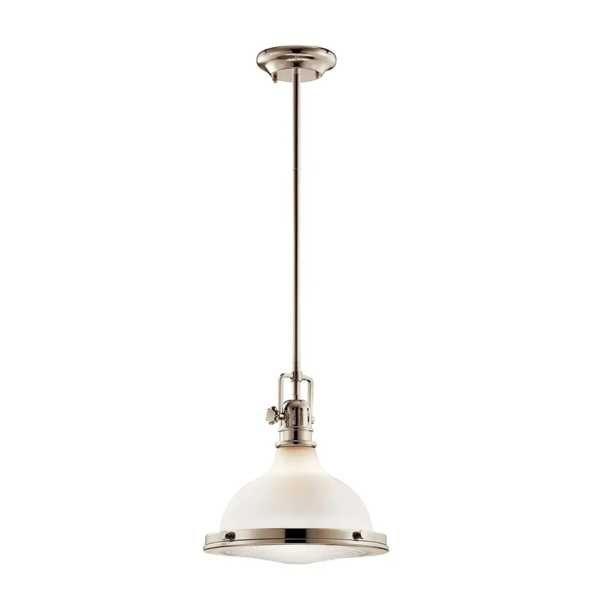 Hatteras Bay 12" Pendant, Polished Nickel Finish, White Fresnel Glass
