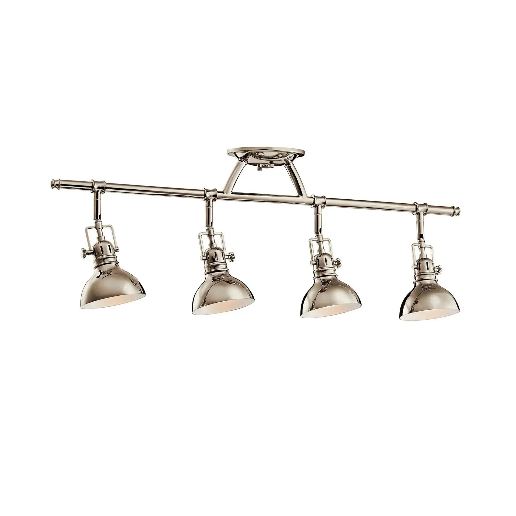 Kichler Hatteras Bay 31.25 in. 4-Light Track Kit, Polished Nickel with Metal Dome Shade