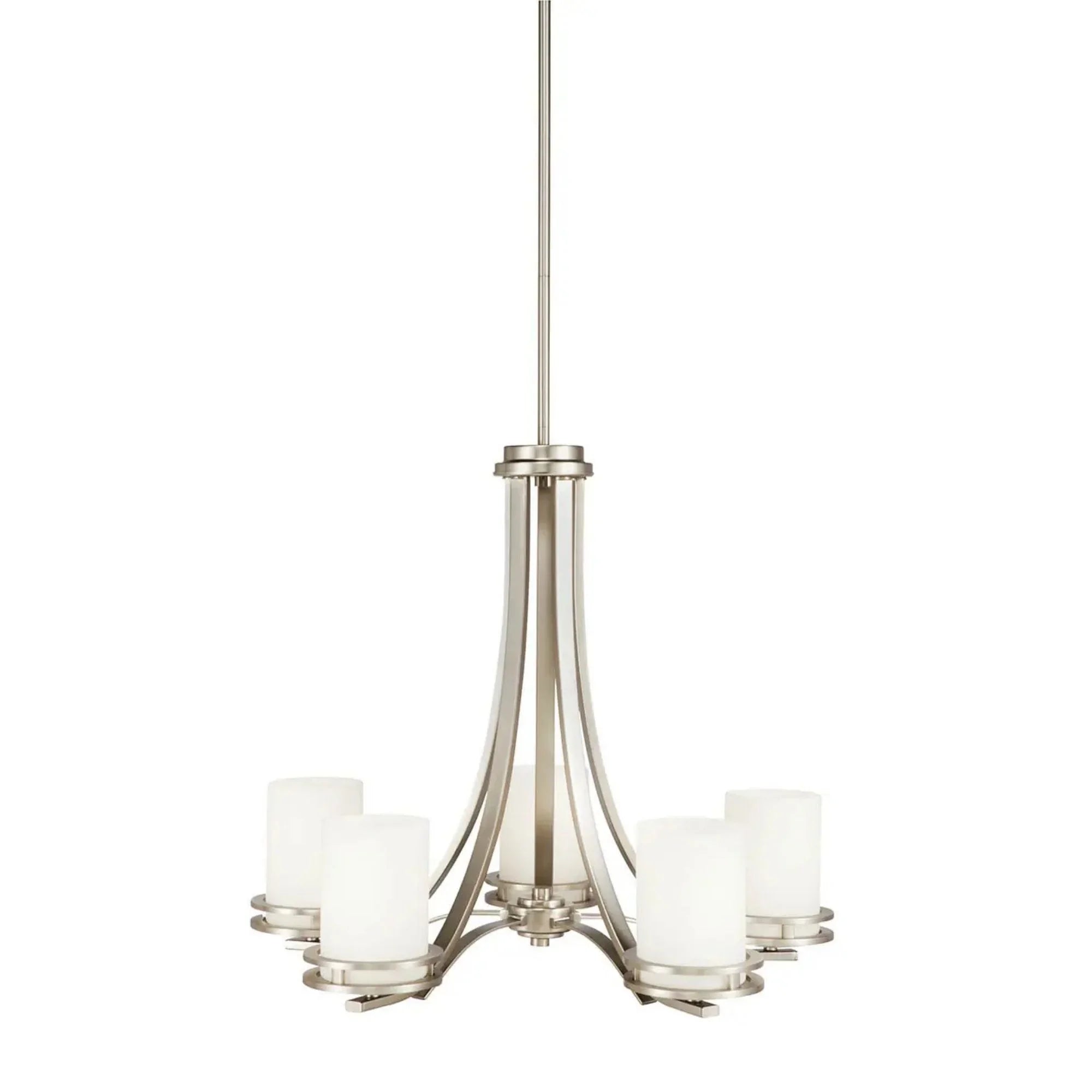 Kichler Hendrik 24.5 in. 5-Light Chandelier, Brushed Nickel with Satin Etched Cased Opal Glass