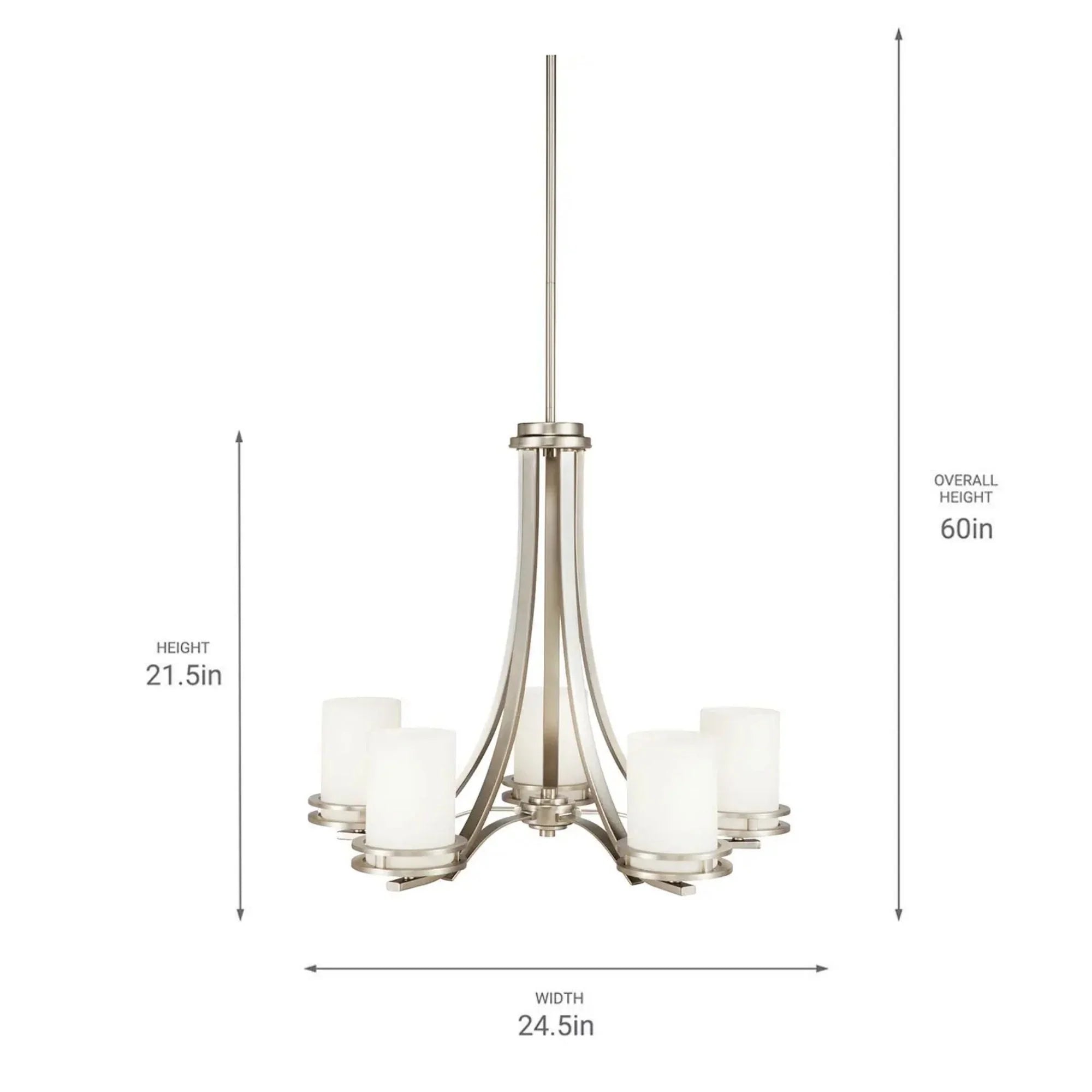 Kichler Hendrik 24.5 in. 5-Light Chandelier, Brushed Nickel with Satin Etched Cased Opal Glass