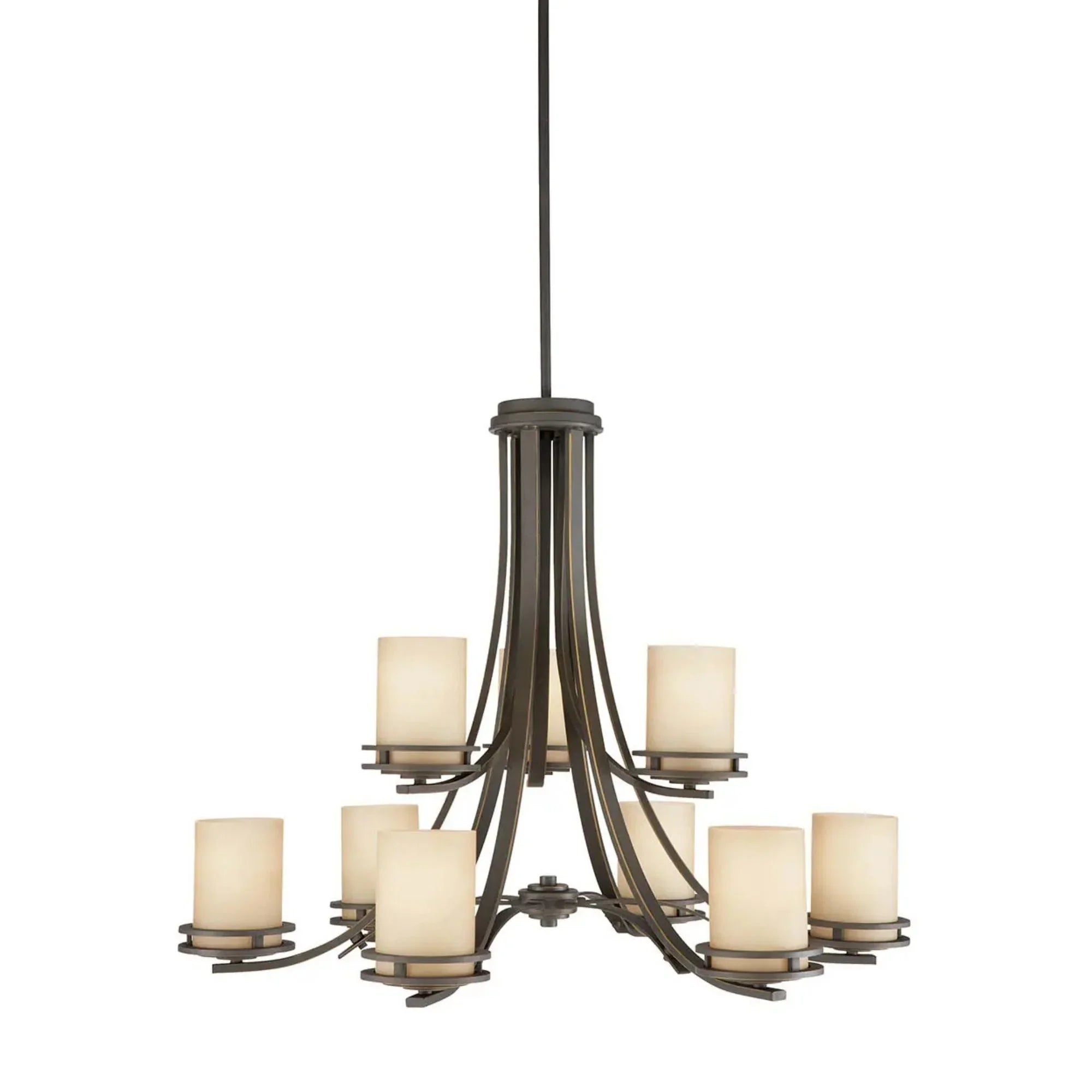 Kichler Hendrik 33.25 in. 9-Light Chandelier, Olde Bronze with Satin Etched Umber Glass