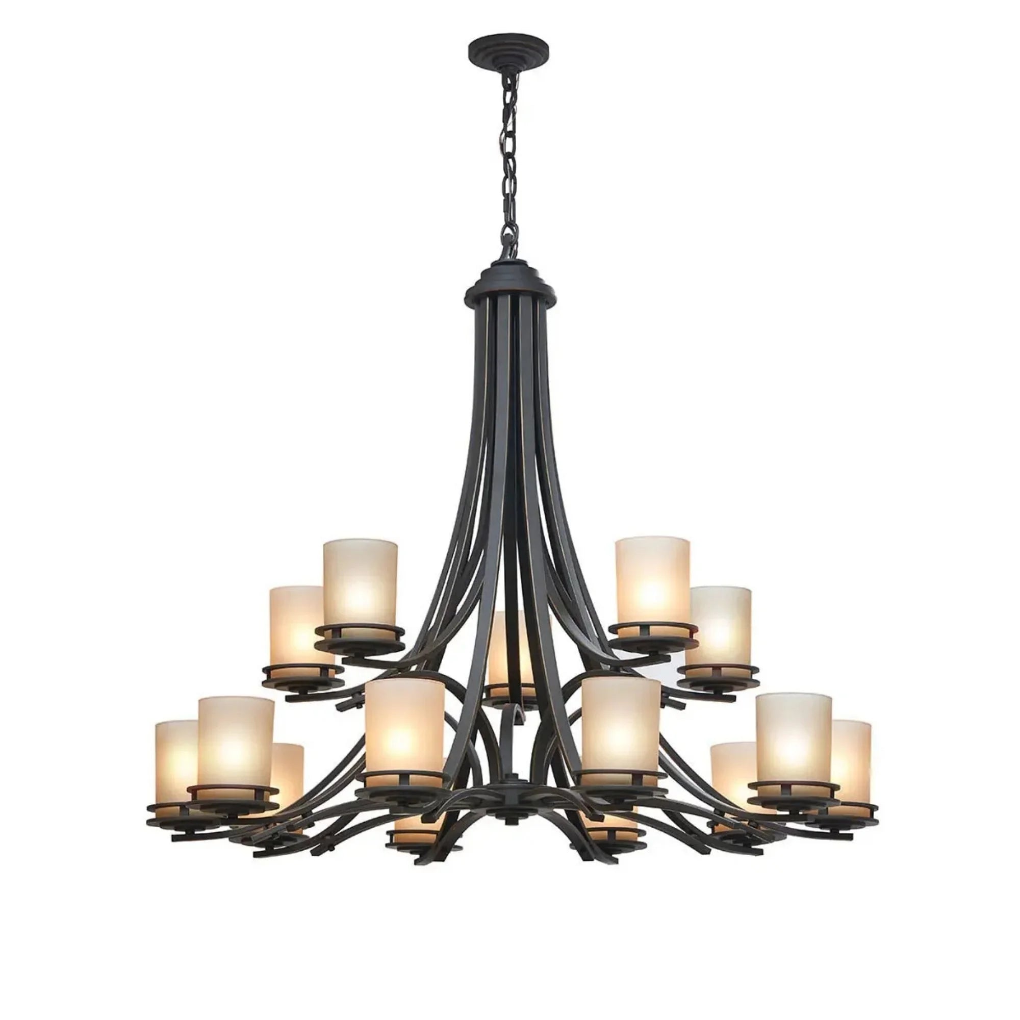 Kichler Hendrik 42.25 in. 15-Light Chandelier, Olde Bronze with Satin Etched Umber Glass