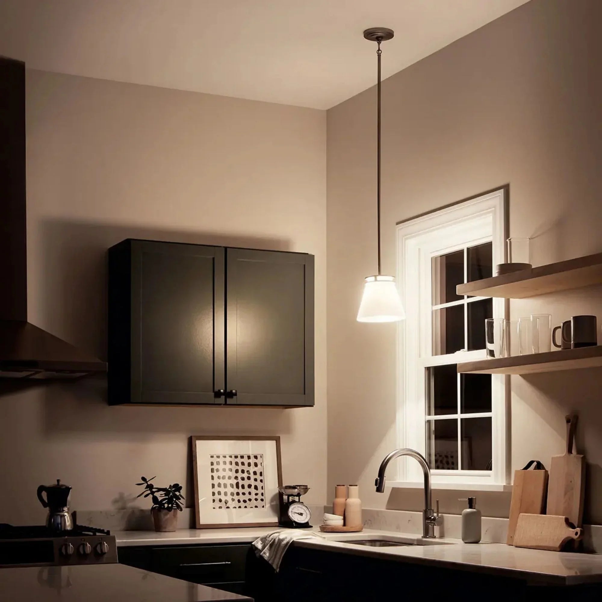 Kichler Hendrik 9 in. Pendant Light, Brushed Nickel with Satin Etched Cased Opal Glass