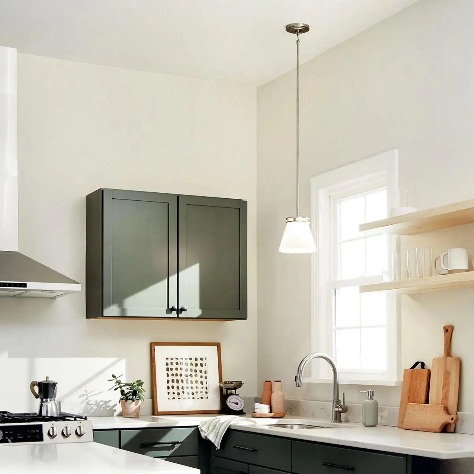 Kichler Hendrik 9 in. Pendant Light, Brushed Nickel with Satin Etched Cased Opal Glass