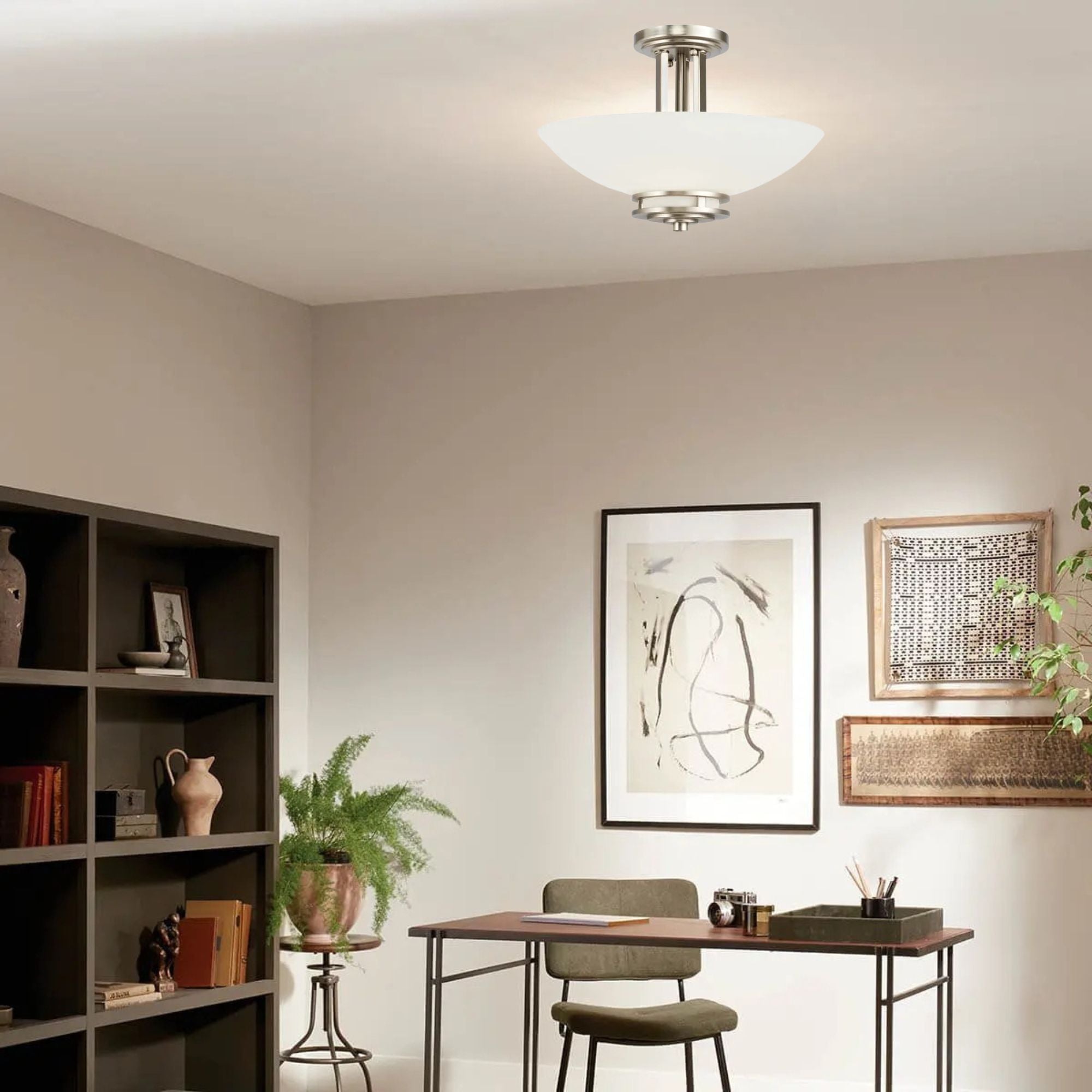 Hendrik 15" 2-Light Semi-Flush Mount, Brushed Nickel Finish